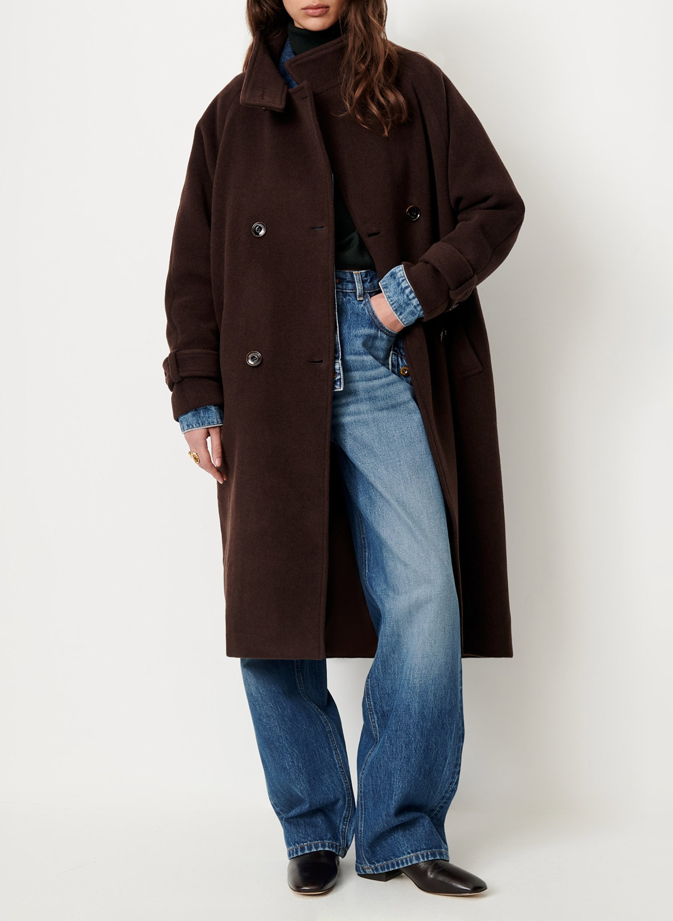 Manteau col montant en laine mélangée bleeckett SESSUN Marron
