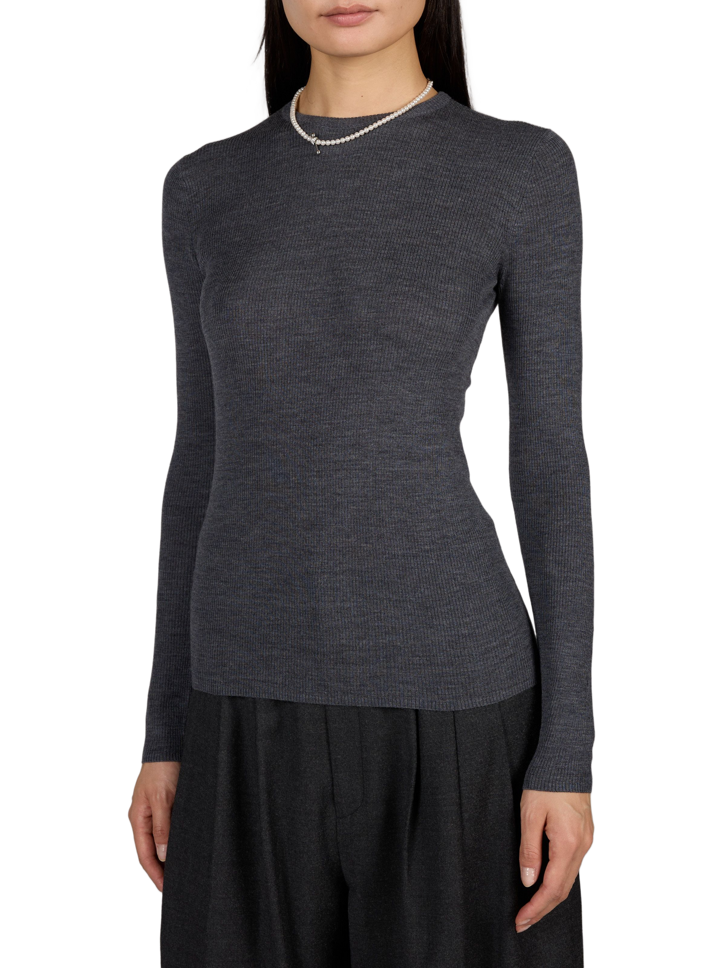 Pull droit col rond découpes dos en laine TIBI Gris