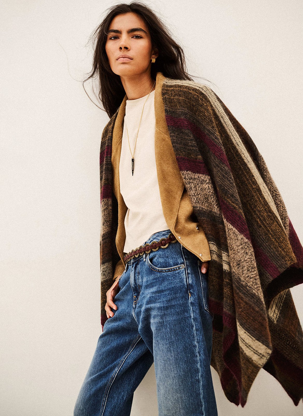 Poncho large en laine mélangée perros BA&SH Marron