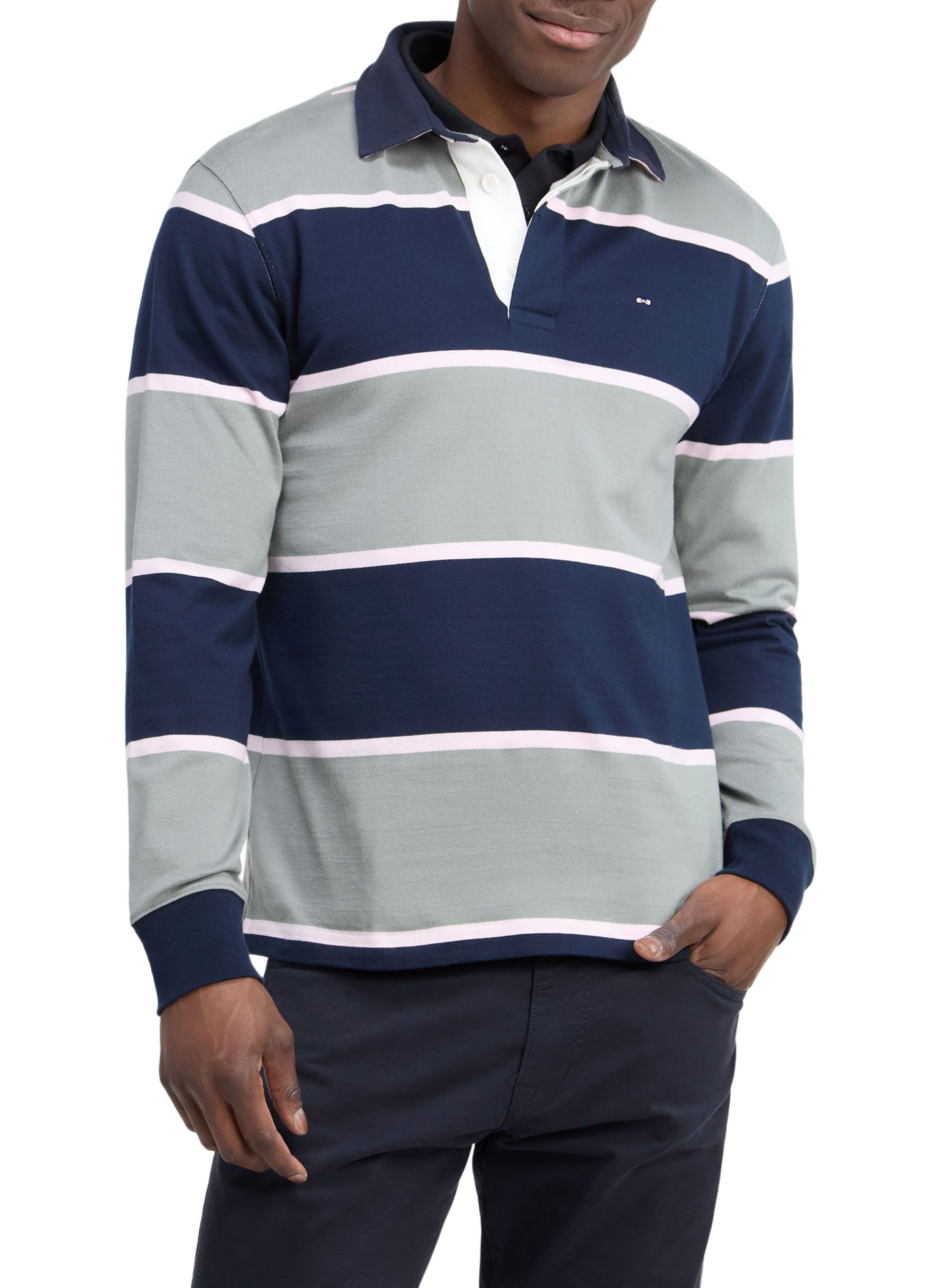 Polo slim à rayures en coton EDEN PARK Khaki