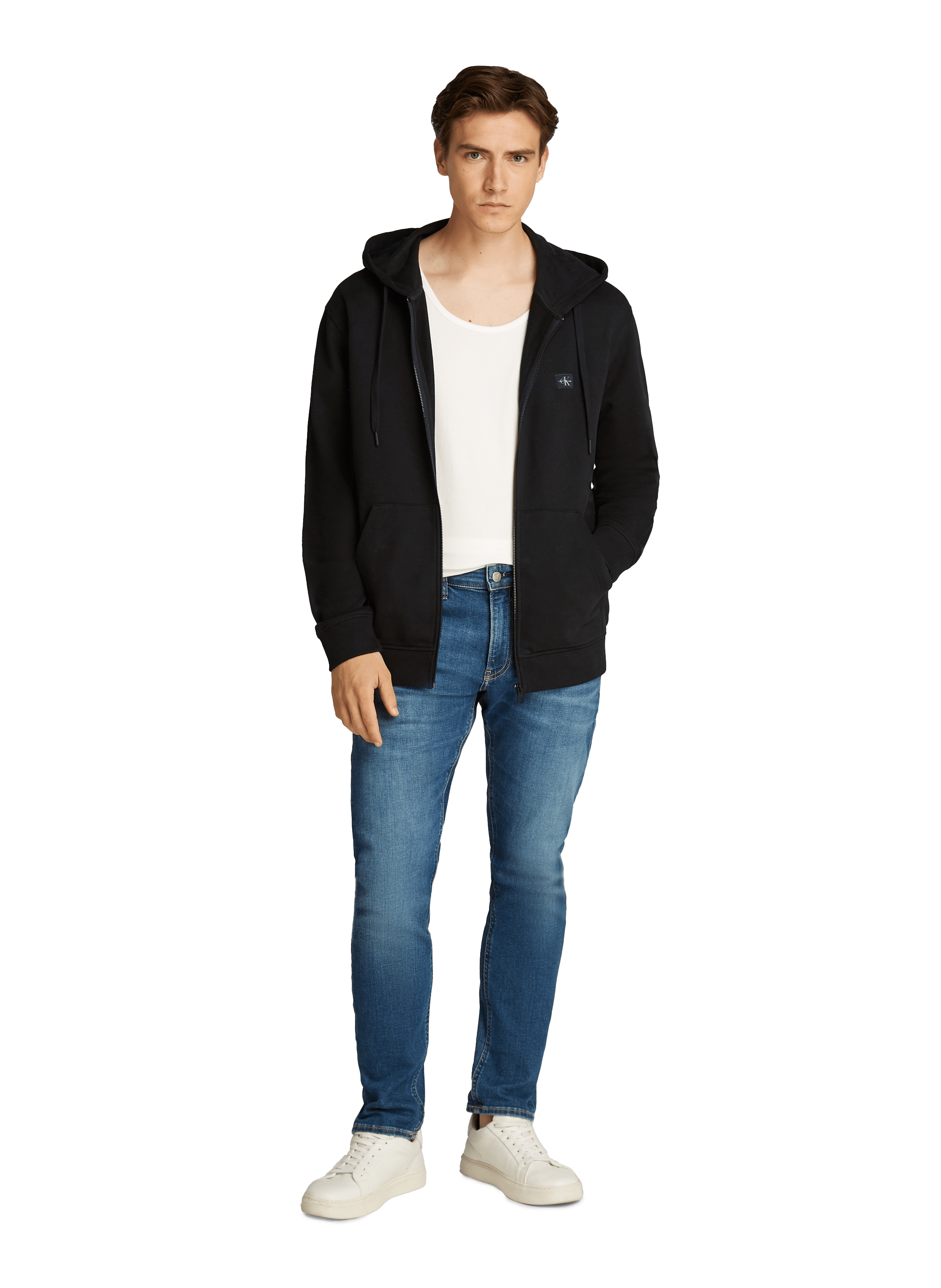 Hoodie zippé en coton CALVIN KLEIN Noir