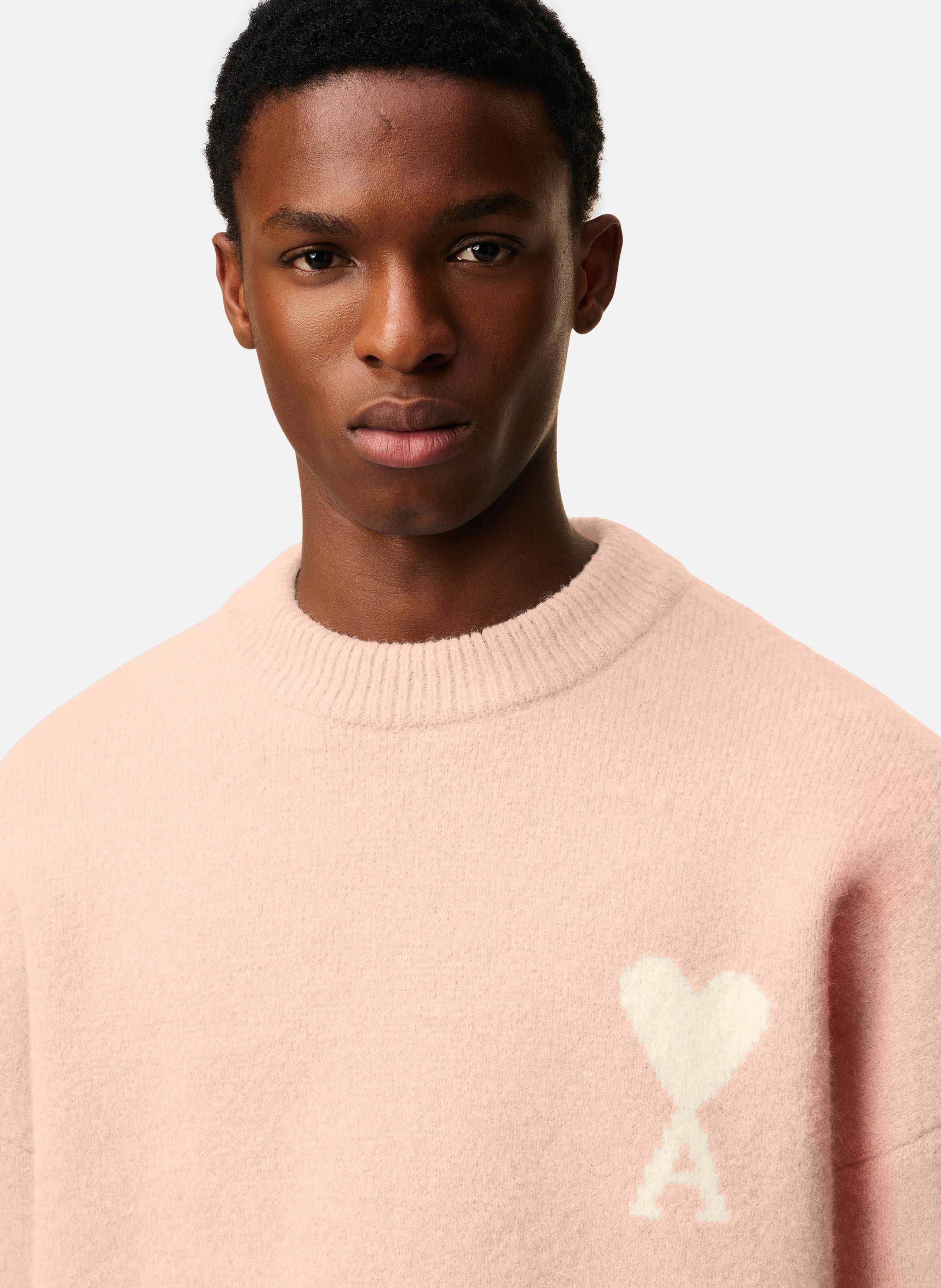 Pull col rond ami de coeur en alpaga unisexe AMI PARIS Rose