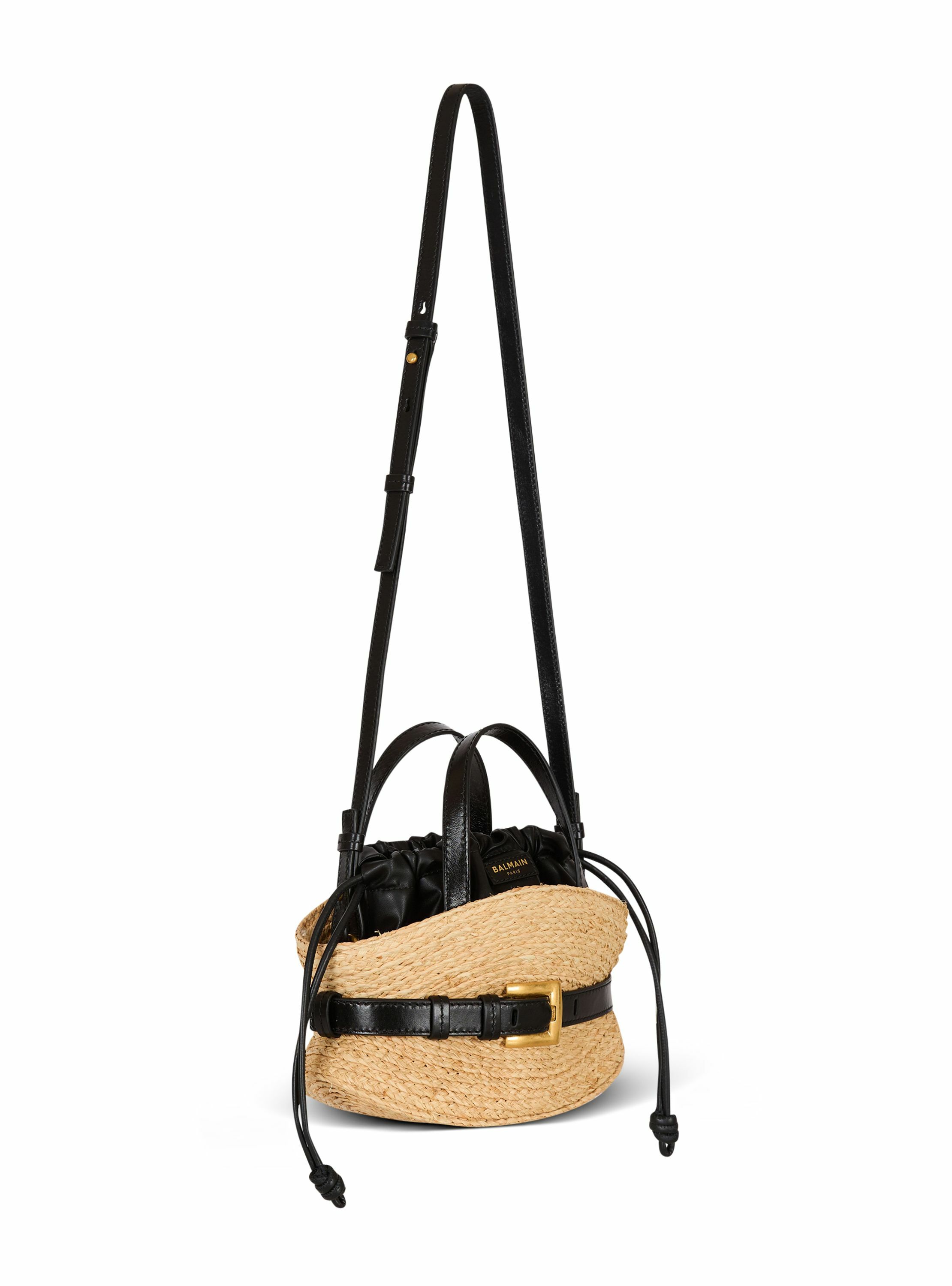 Sac shuffle mini en raphia BALMAIN Marron