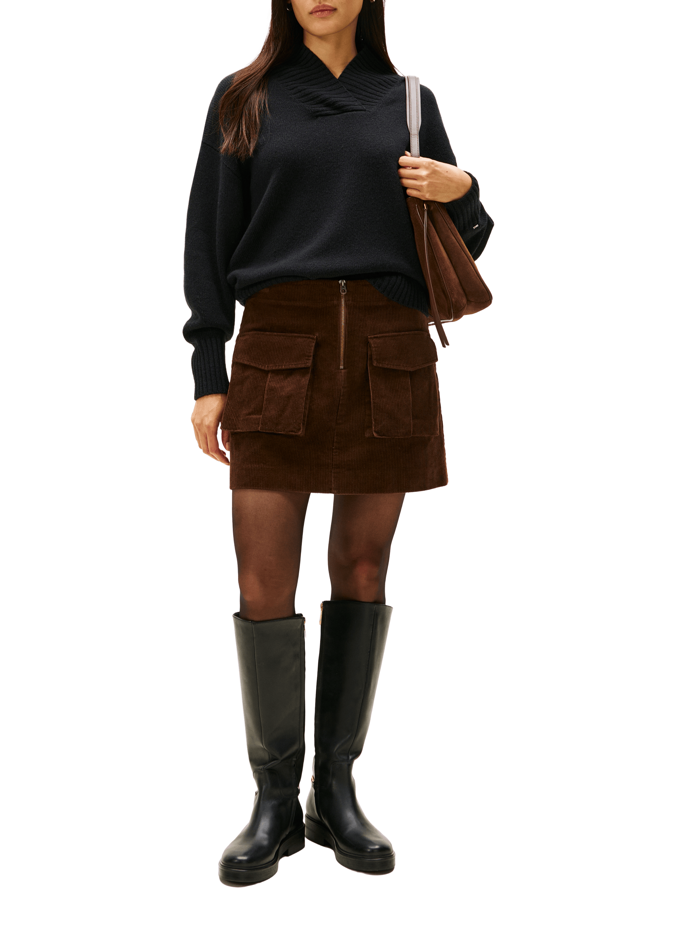 Corduroy mini skirt with cargo pocket TOMMY HILFIGER Brown