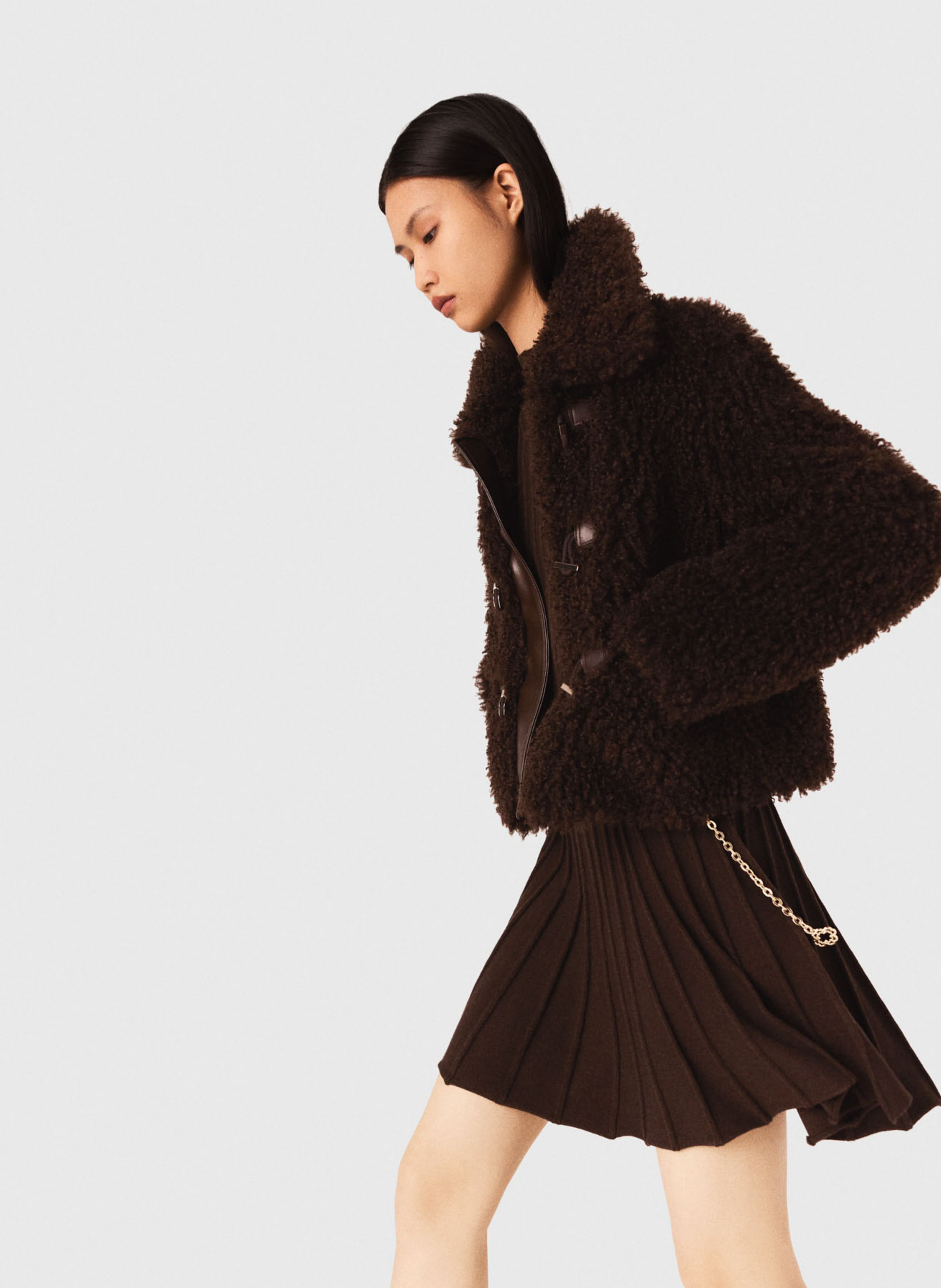 Veste col classique en fausse fourrure MAJE Marron