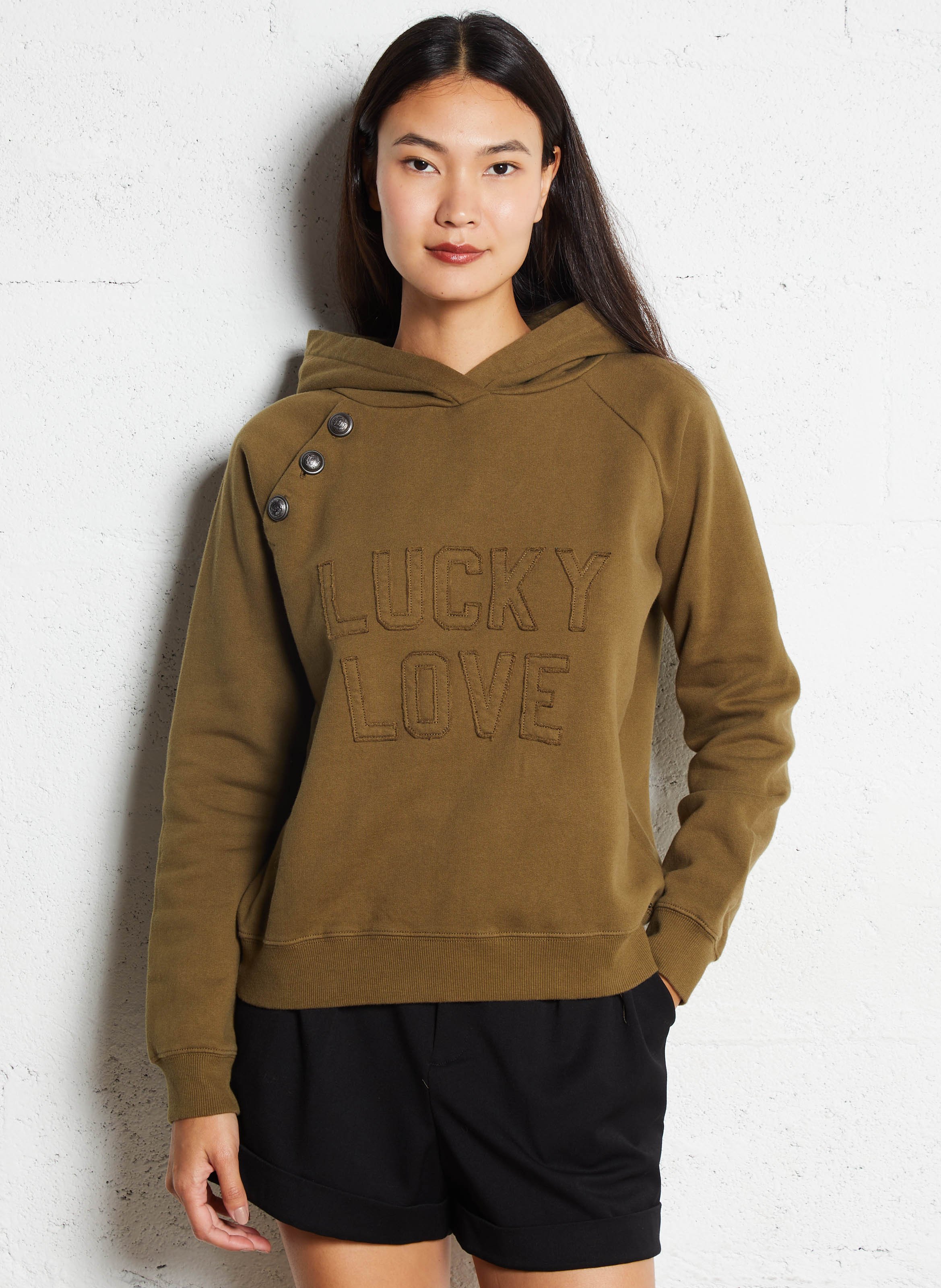 Sweat à capuche oversize en coton IKKS Kaki