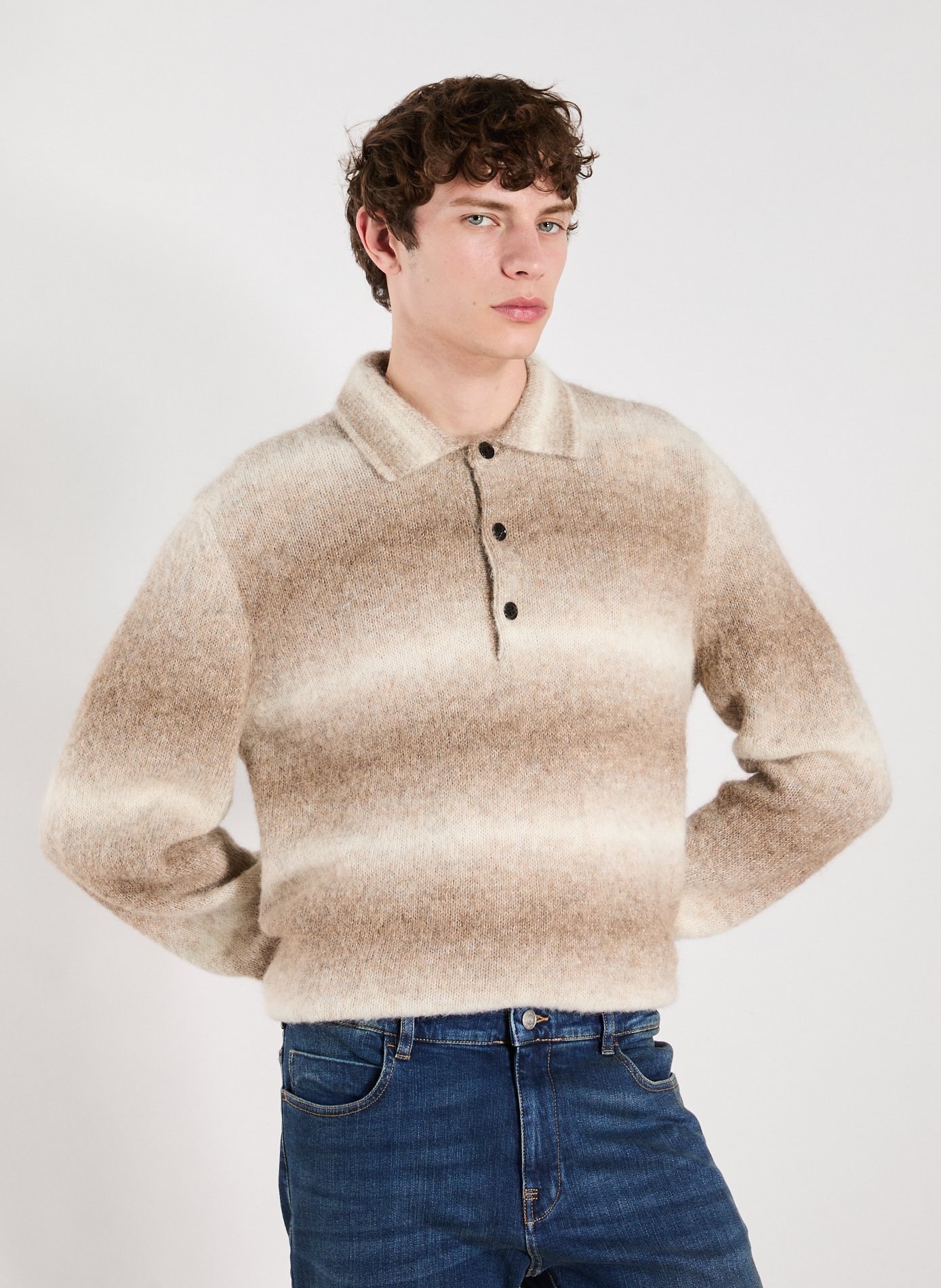 NN.07 Alfie straight striped sweater in blended alpaca wool Beige