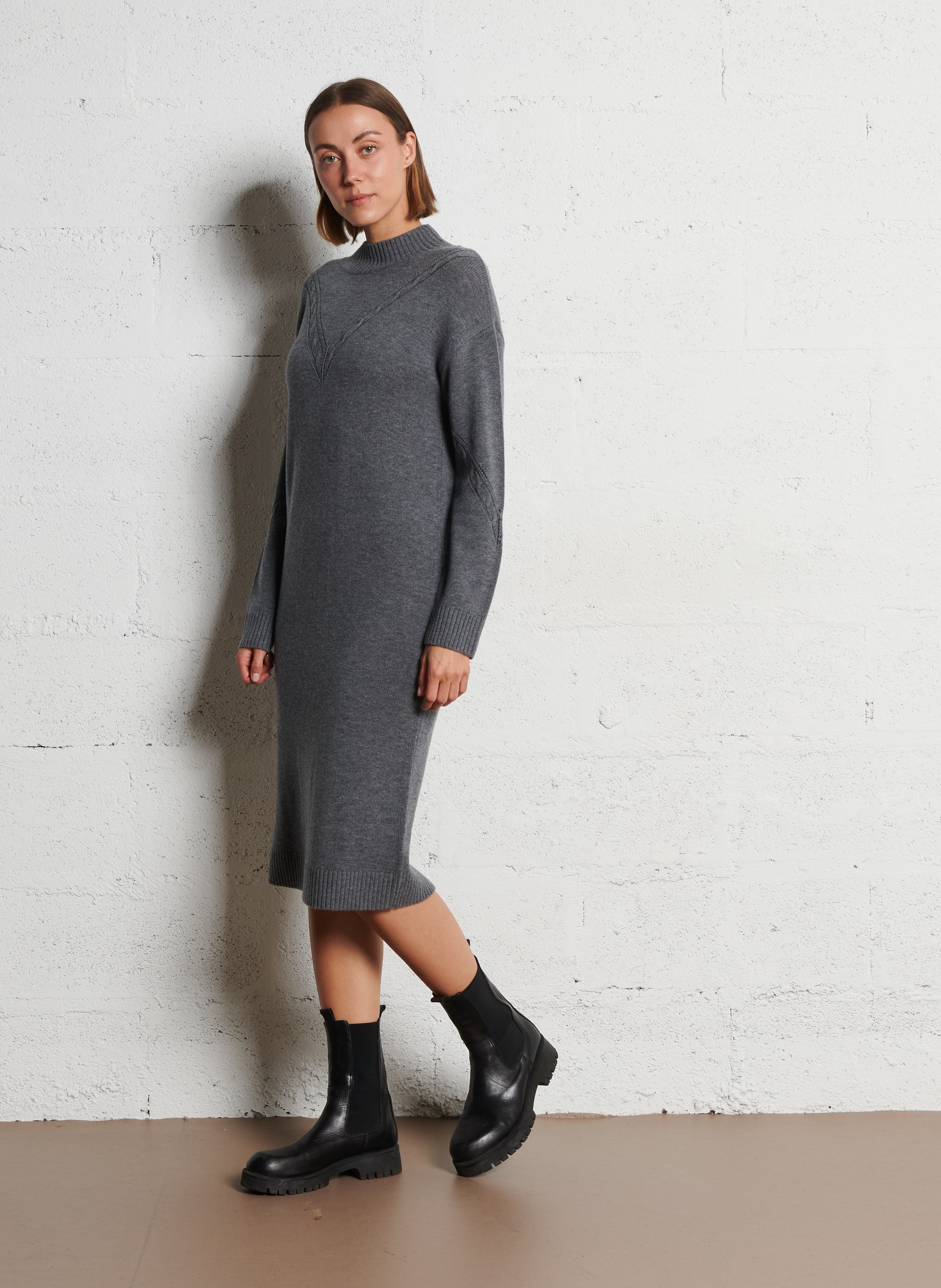 Robe midi en laine mélangée IKKS Gris