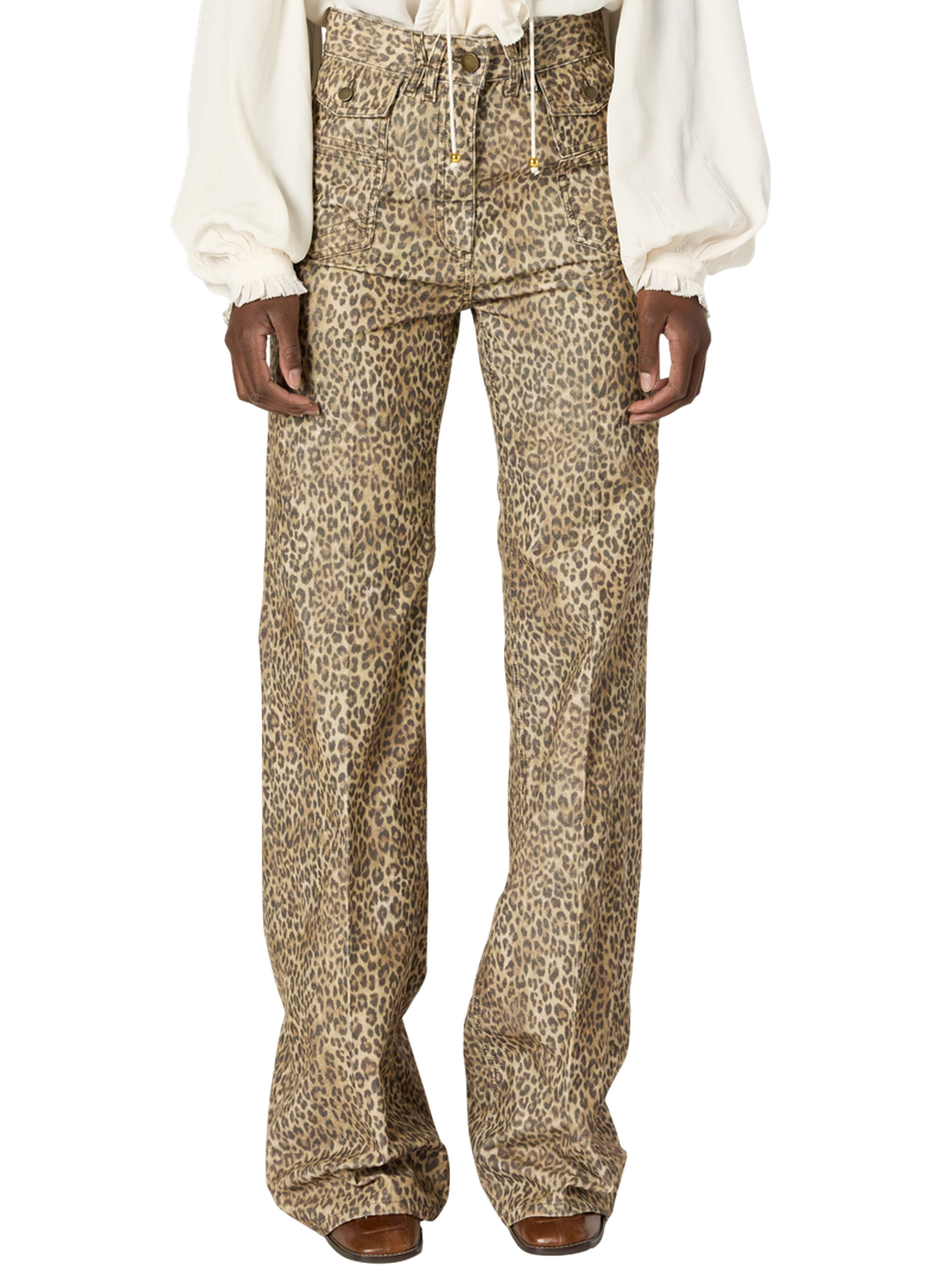 Pantalon flare en velours léopard - anna GERARD DAREL Marron