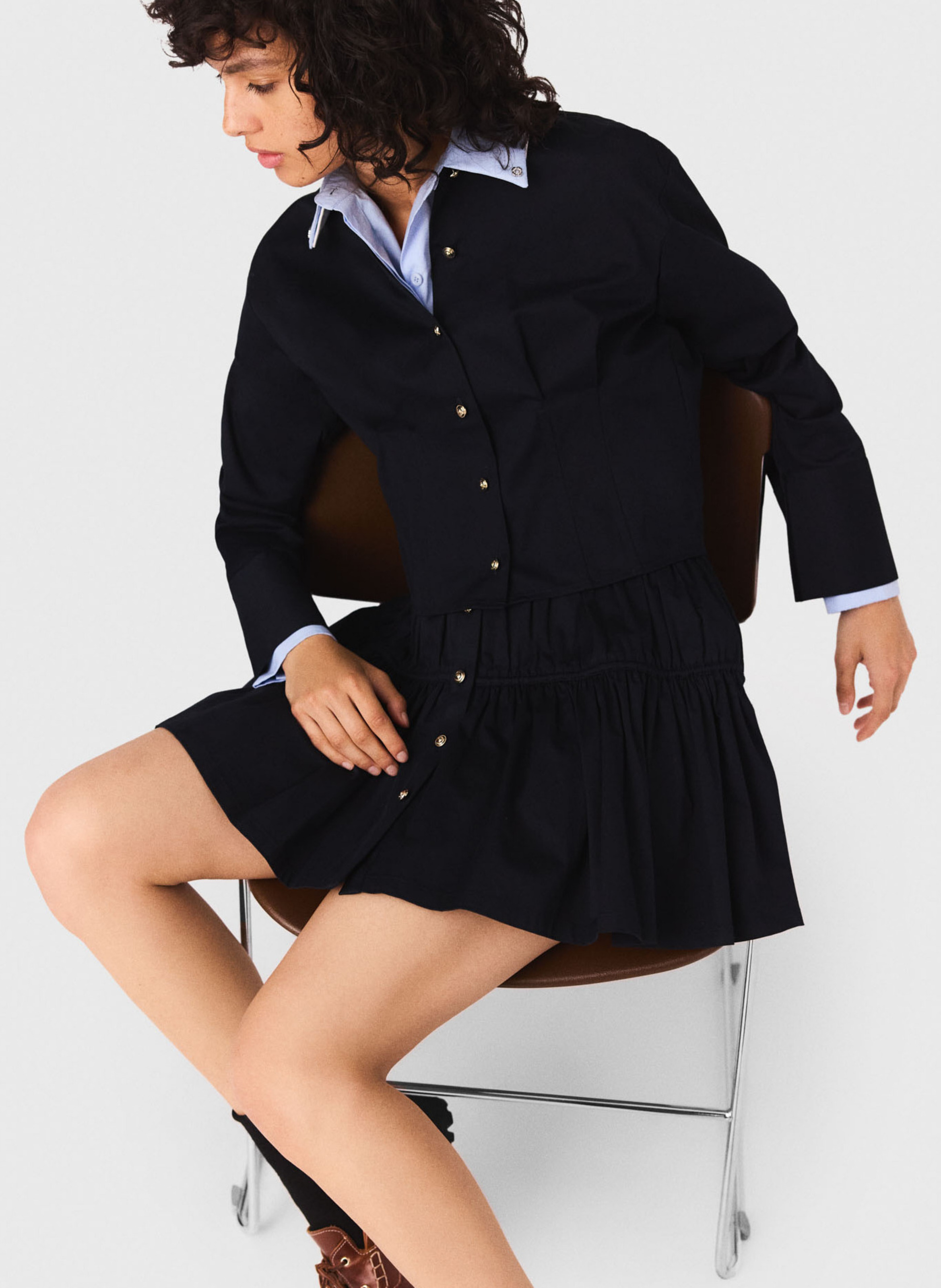 Jupe courte évasée en coton mélangé MAJE Bleu