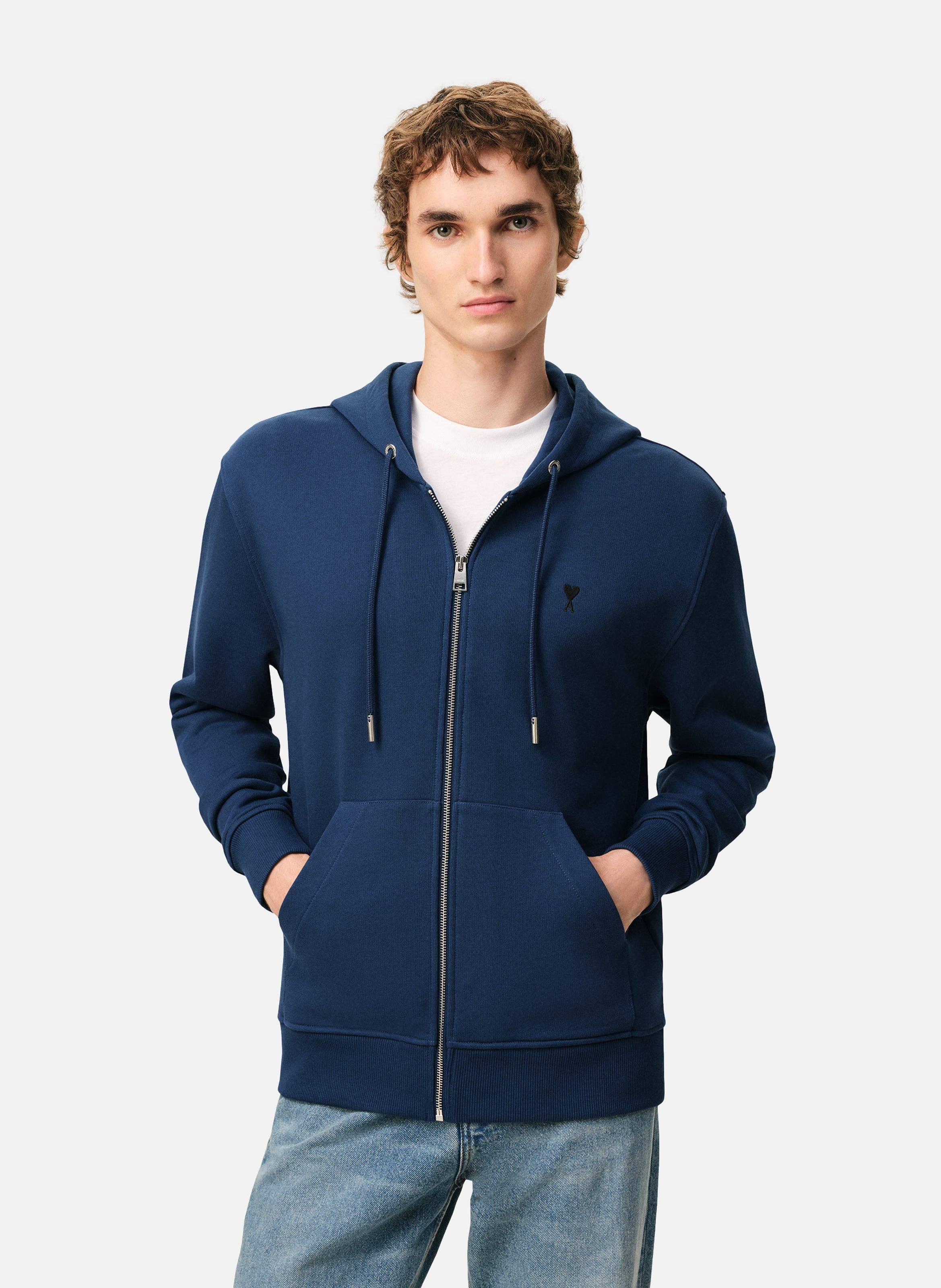 Hoodie zippé ami de coeur en coton AMI PARIS Bleu