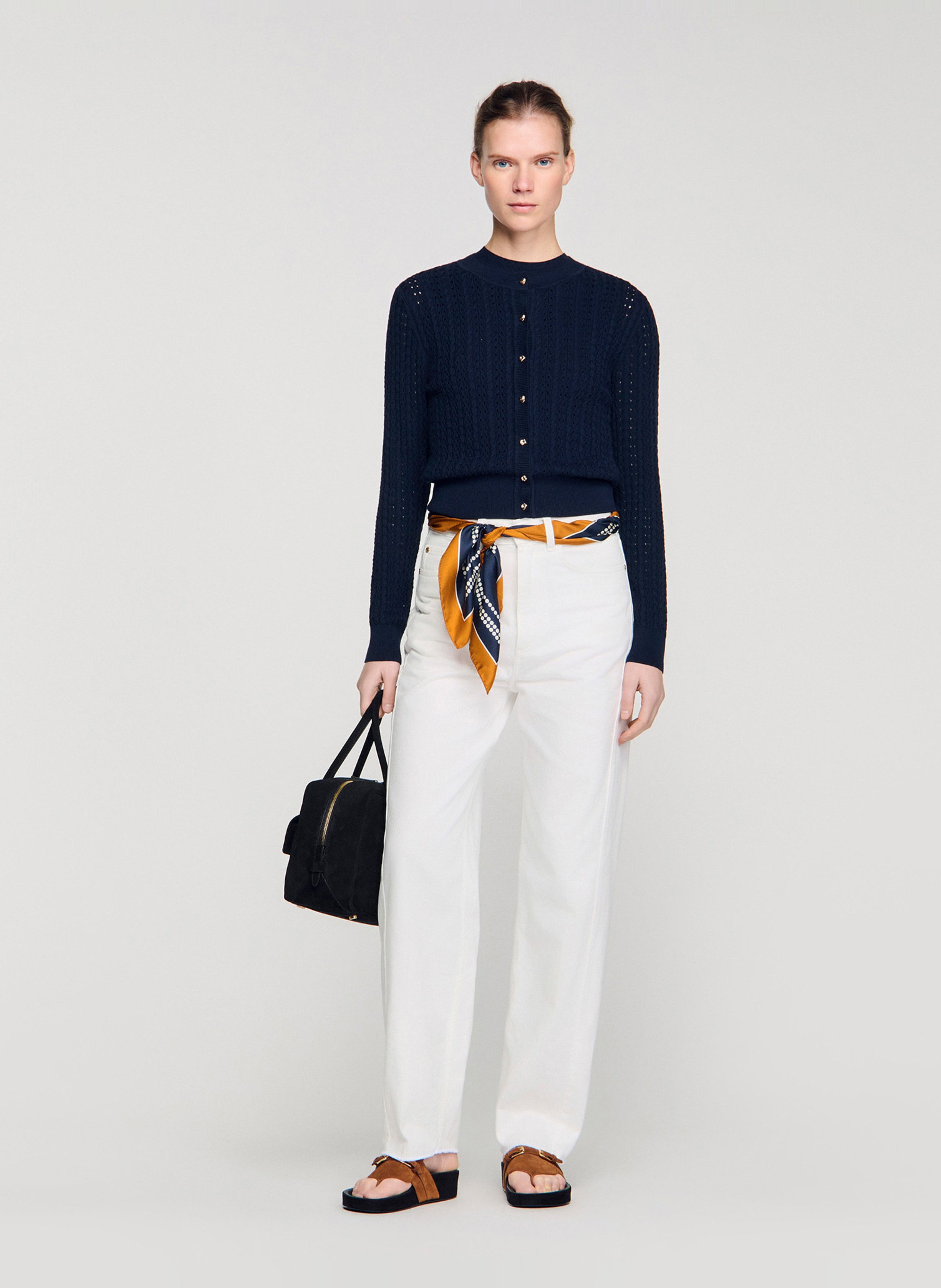 Cardigan boutonné en maille fantaisie SANDRO Bleu