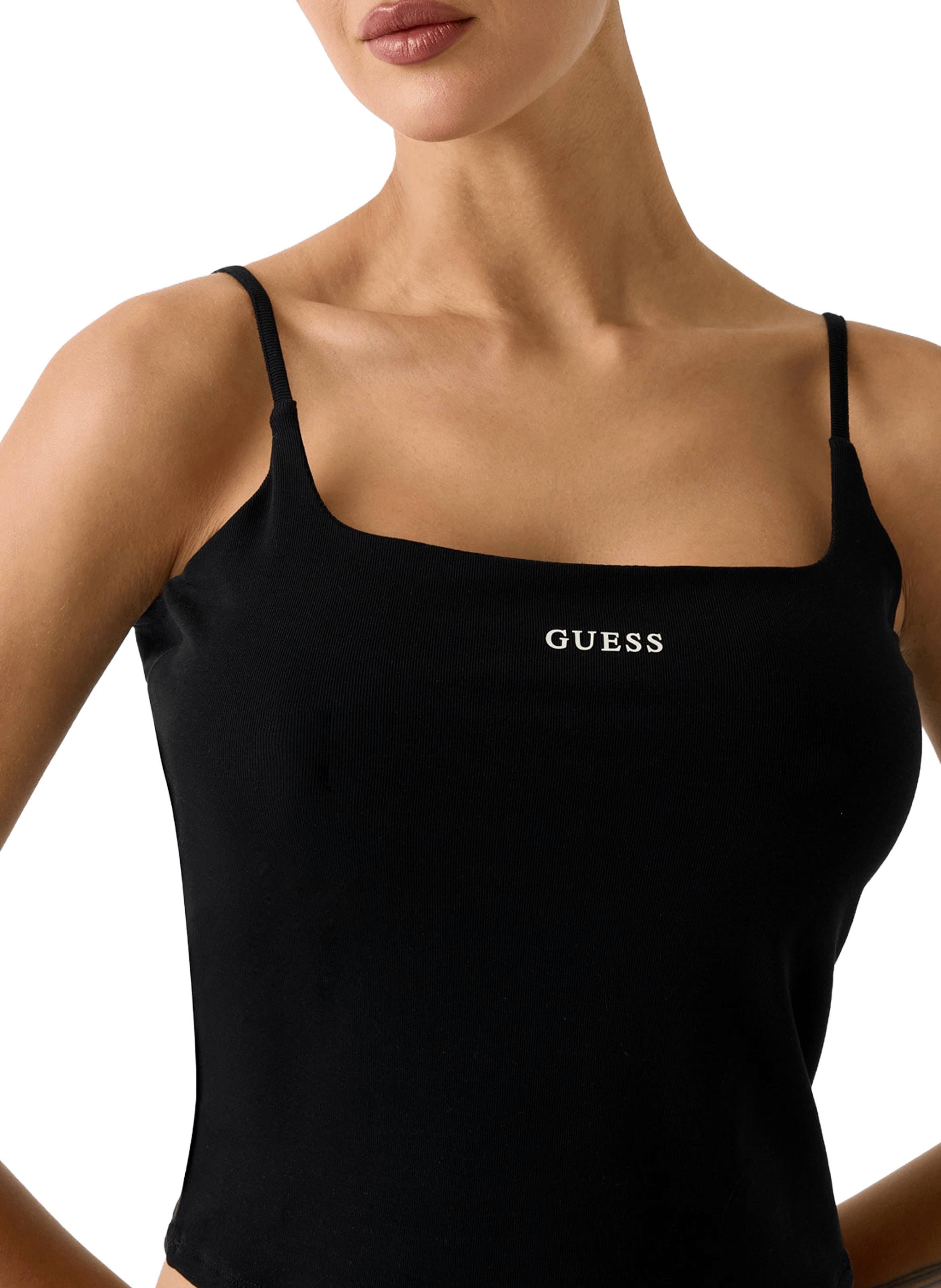 Débardeur côtelé à logo GUESS Noir