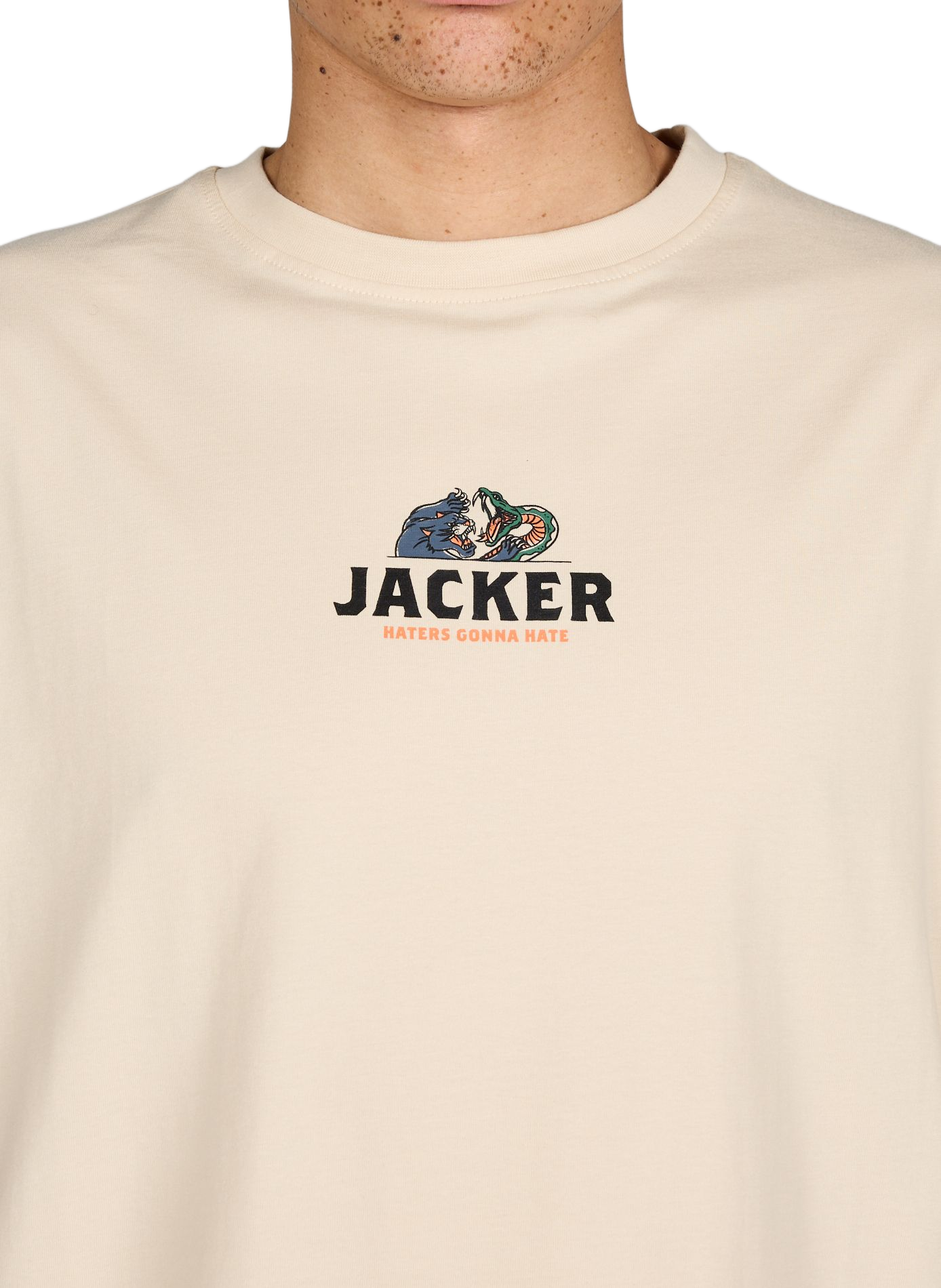 Biker-style cotton t-shirt JACKER. Beige