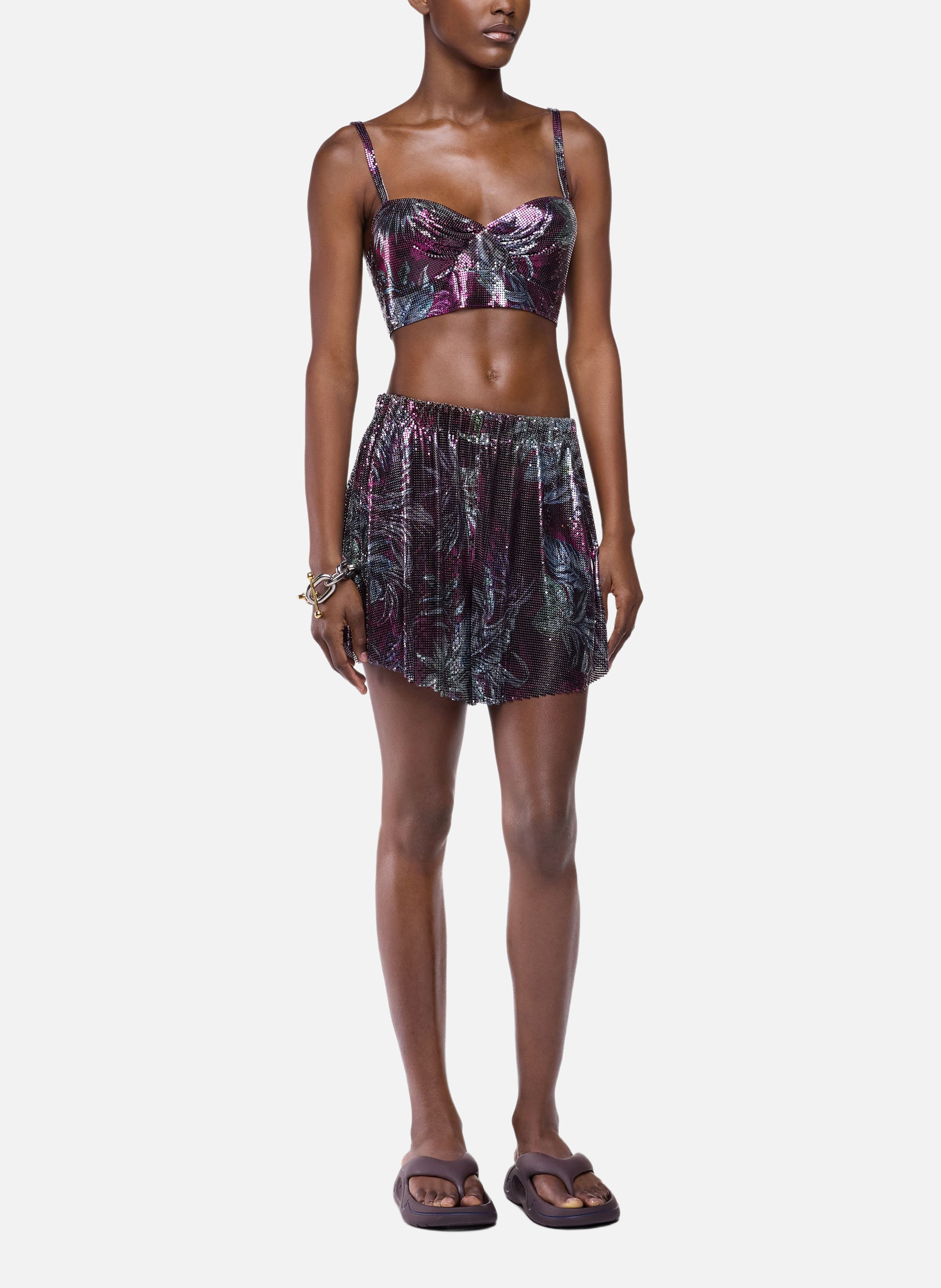 Brassière sans manches en mesh imprimée palmier RABANNE Bleu