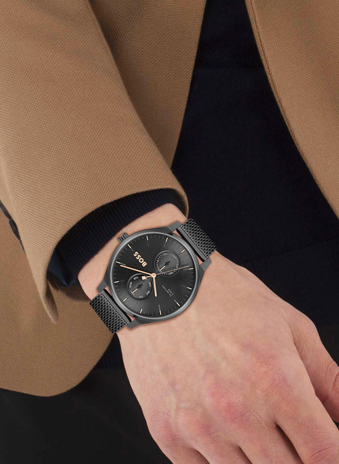 Montre quartz Tyler en acier inoxydable BOSS MONTRES Noir