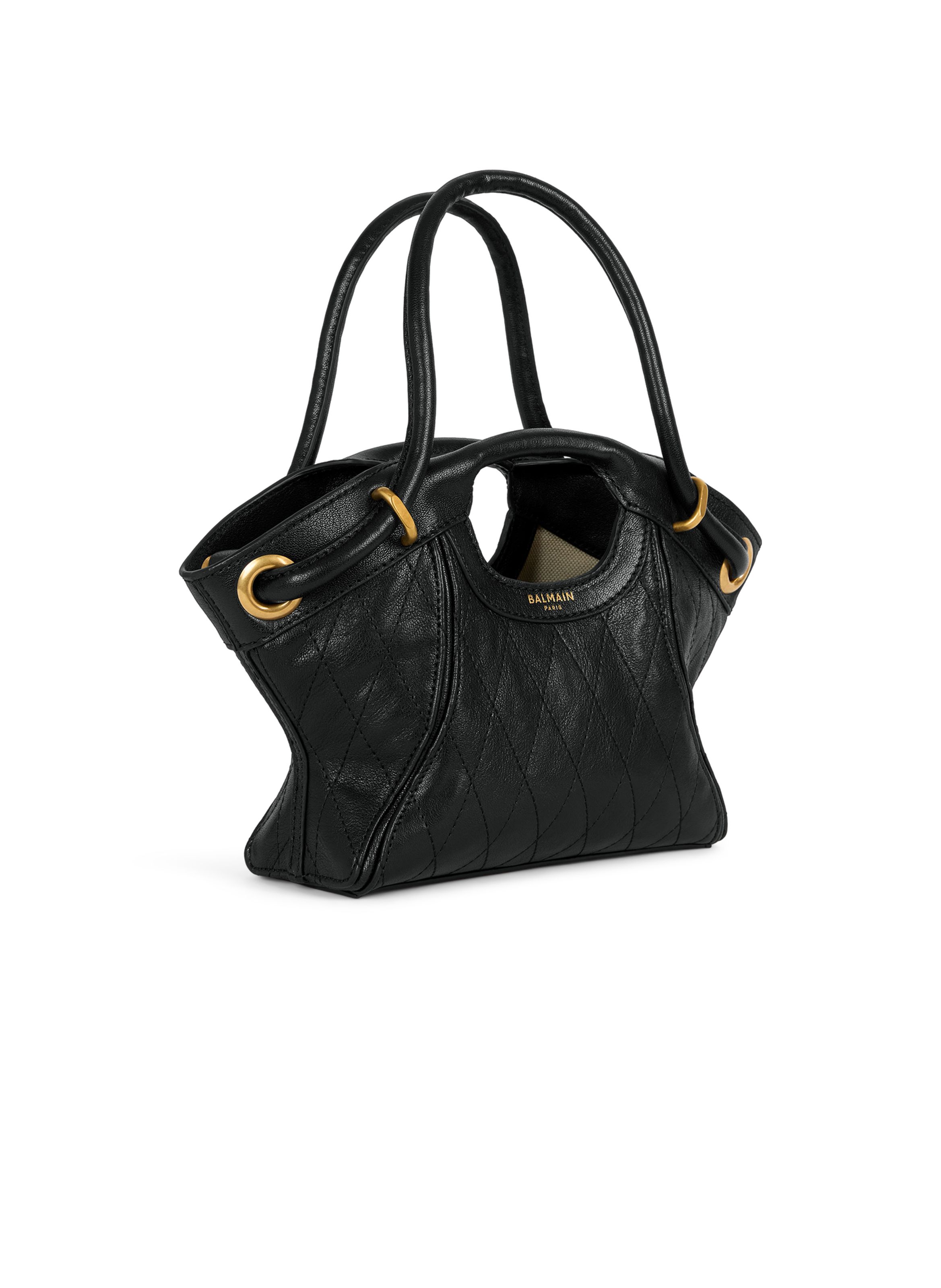 Sac cabas tote small cuir lisse surpiqué BALMAIN Noir