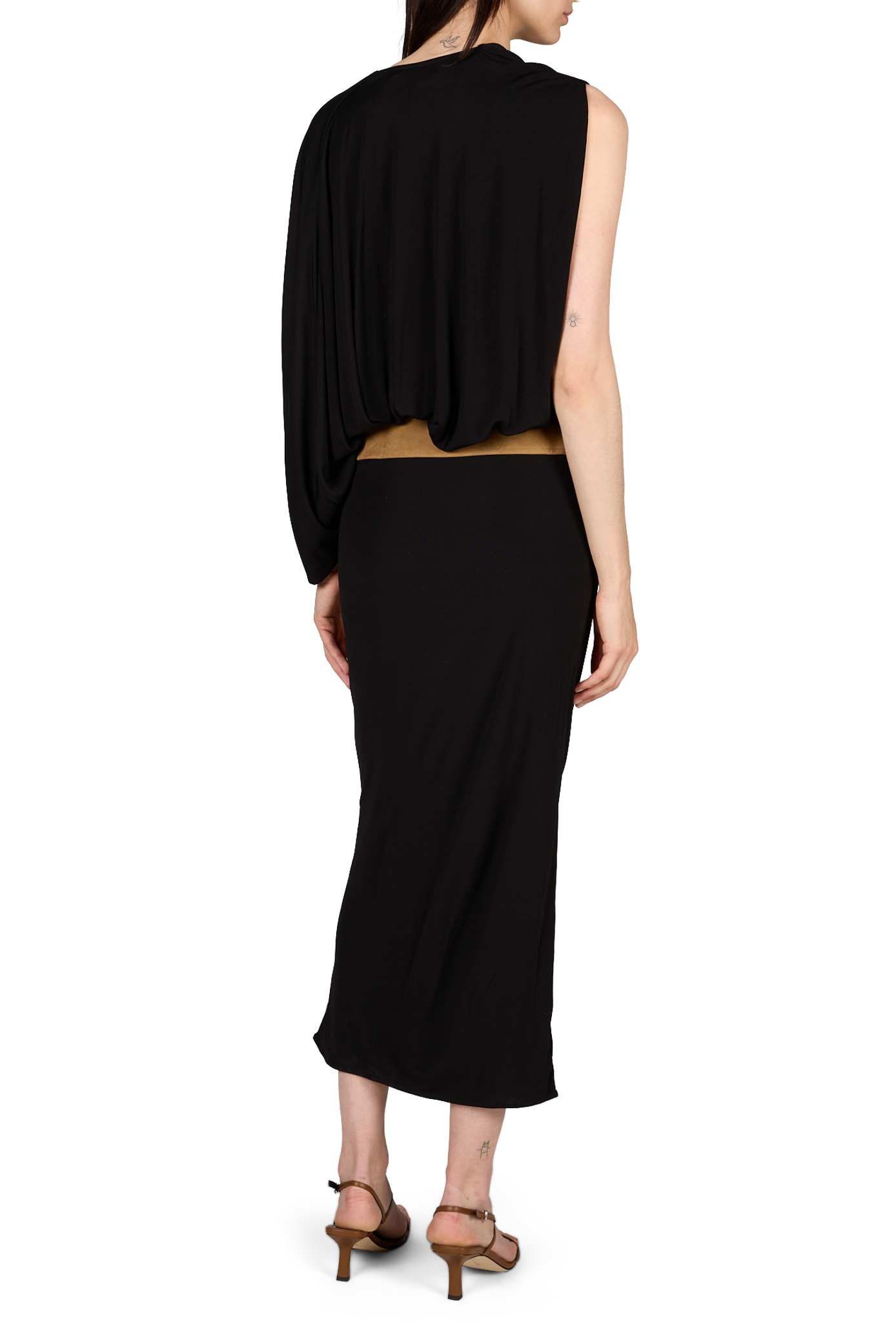 Draped dress with leather trim CHRISTOPHER ESBER Black