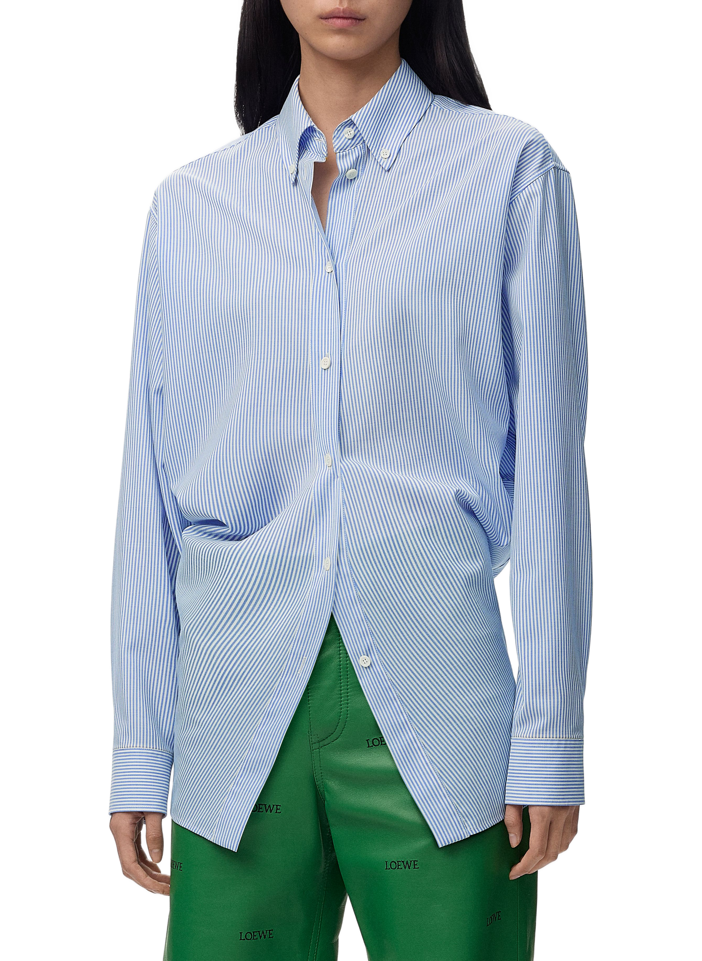 Gedrapeerde wollen gestreepte blouse LOEWE Blauw