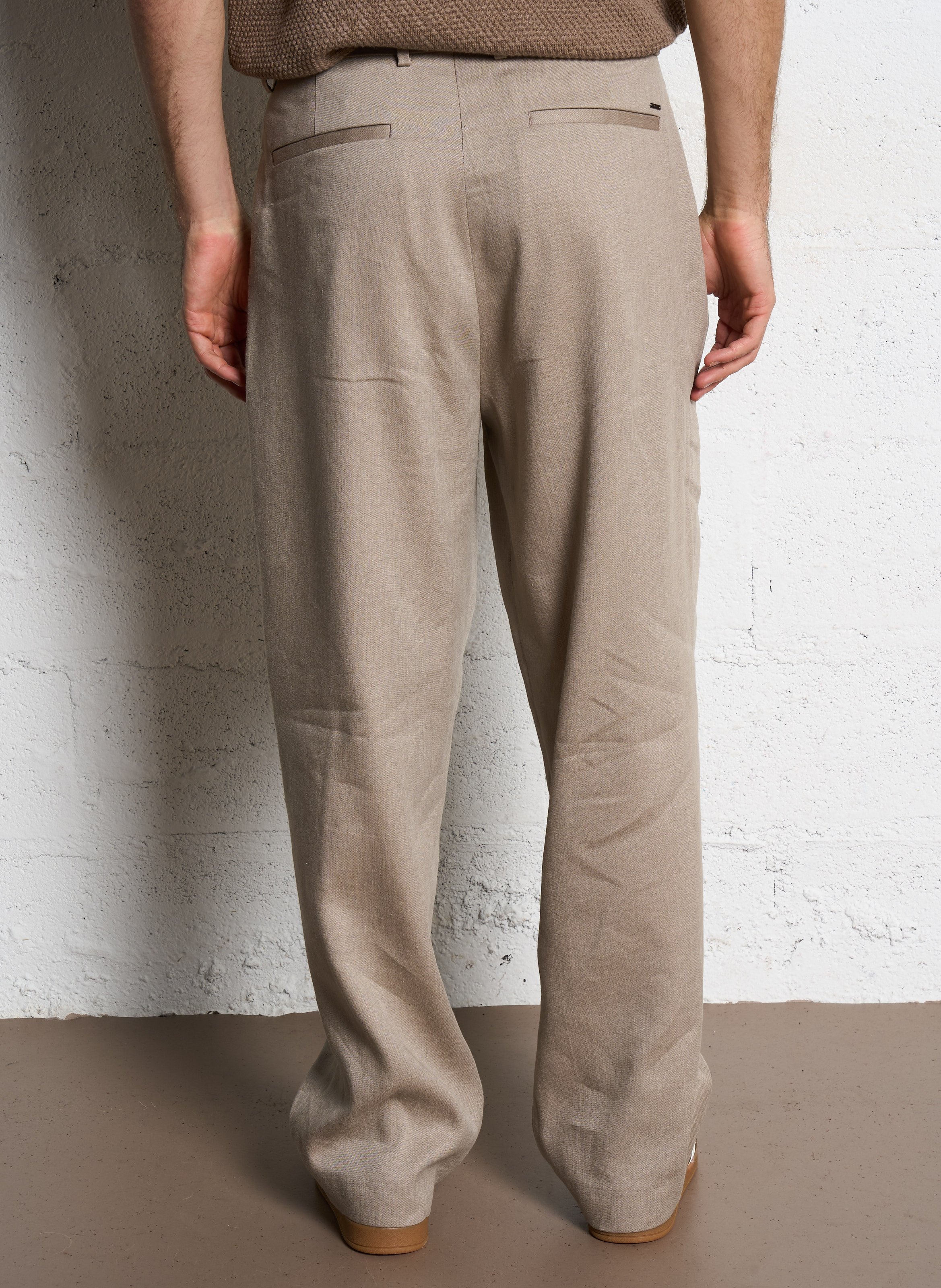 Pantalon droit en lin mélangé IKKS Beige