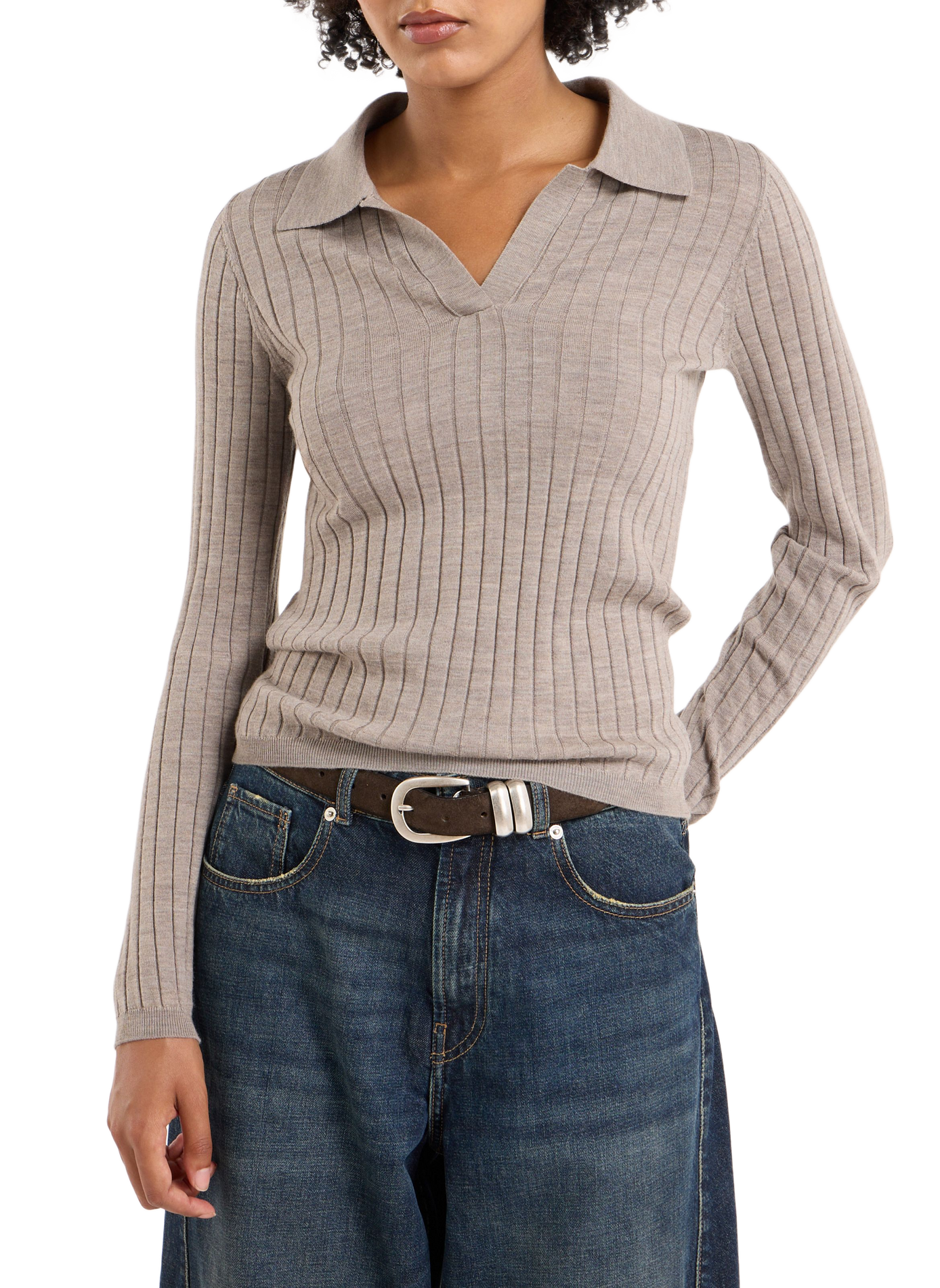 Ribbed wool polo neck sweater SAISON 1865 Grey