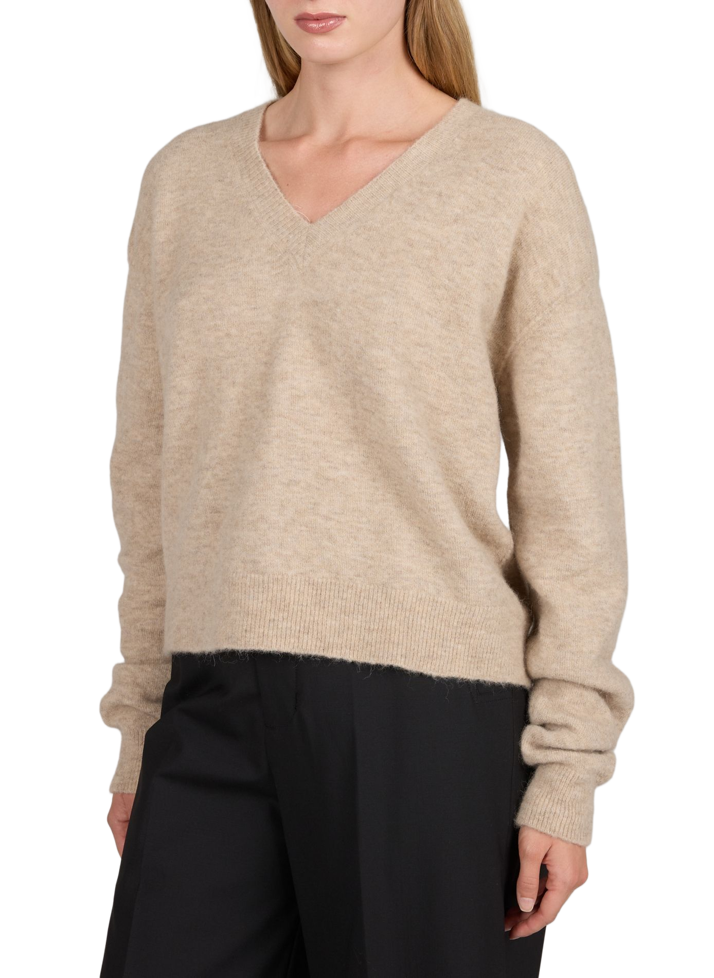 Weiter geschnittener V-Ausschnitt-Pullover aus gemischtem Alpakawolle RICK OWENS Braun