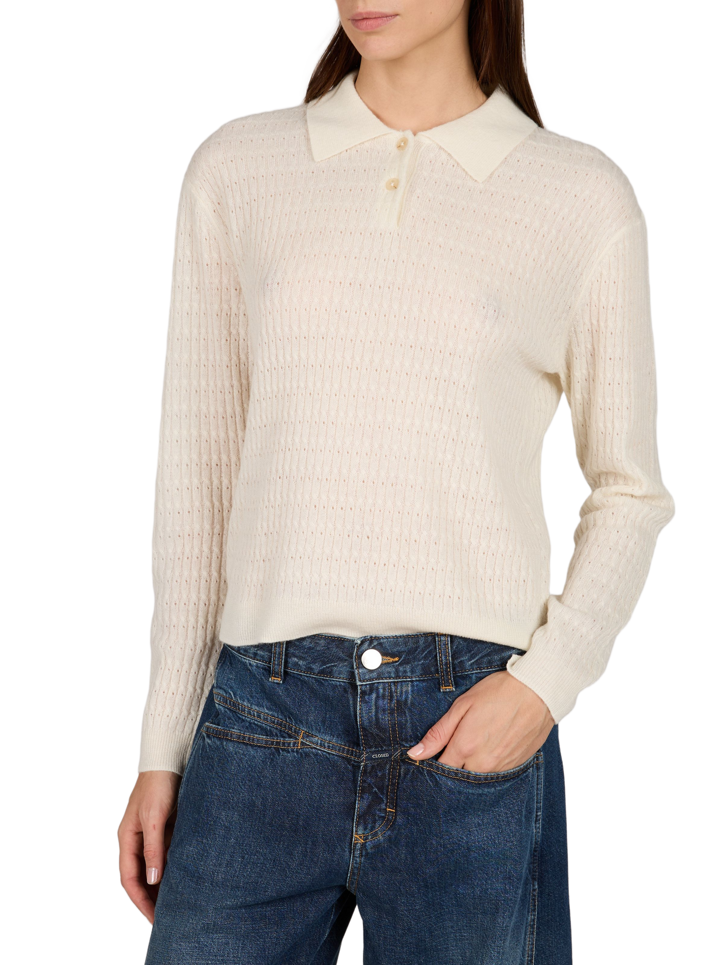 Straight fit wool blend polo collar sweater CLOSED White