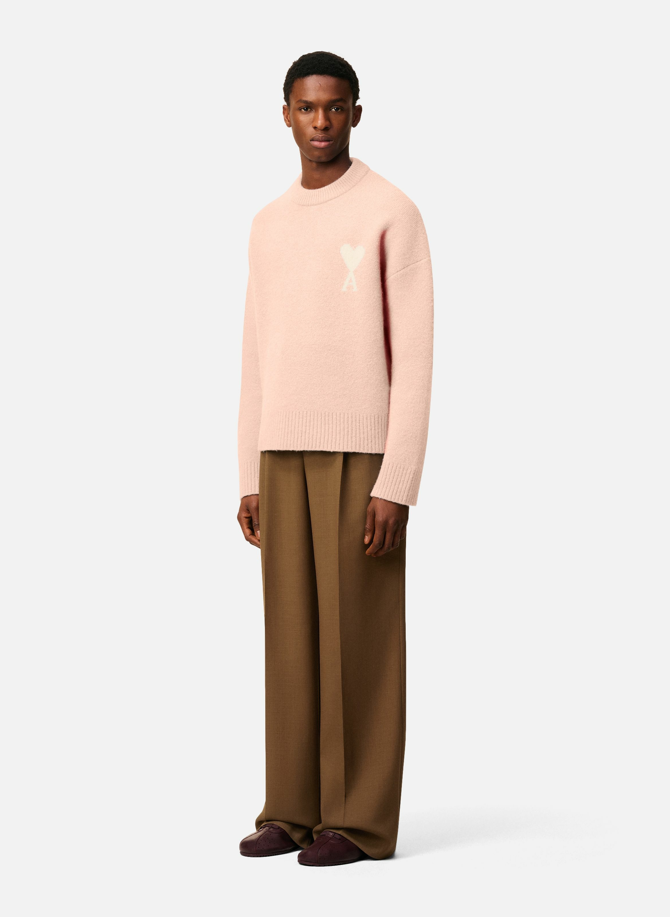 Pull col rond ami de coeur en alpaga unisexe AMI PARIS Rose