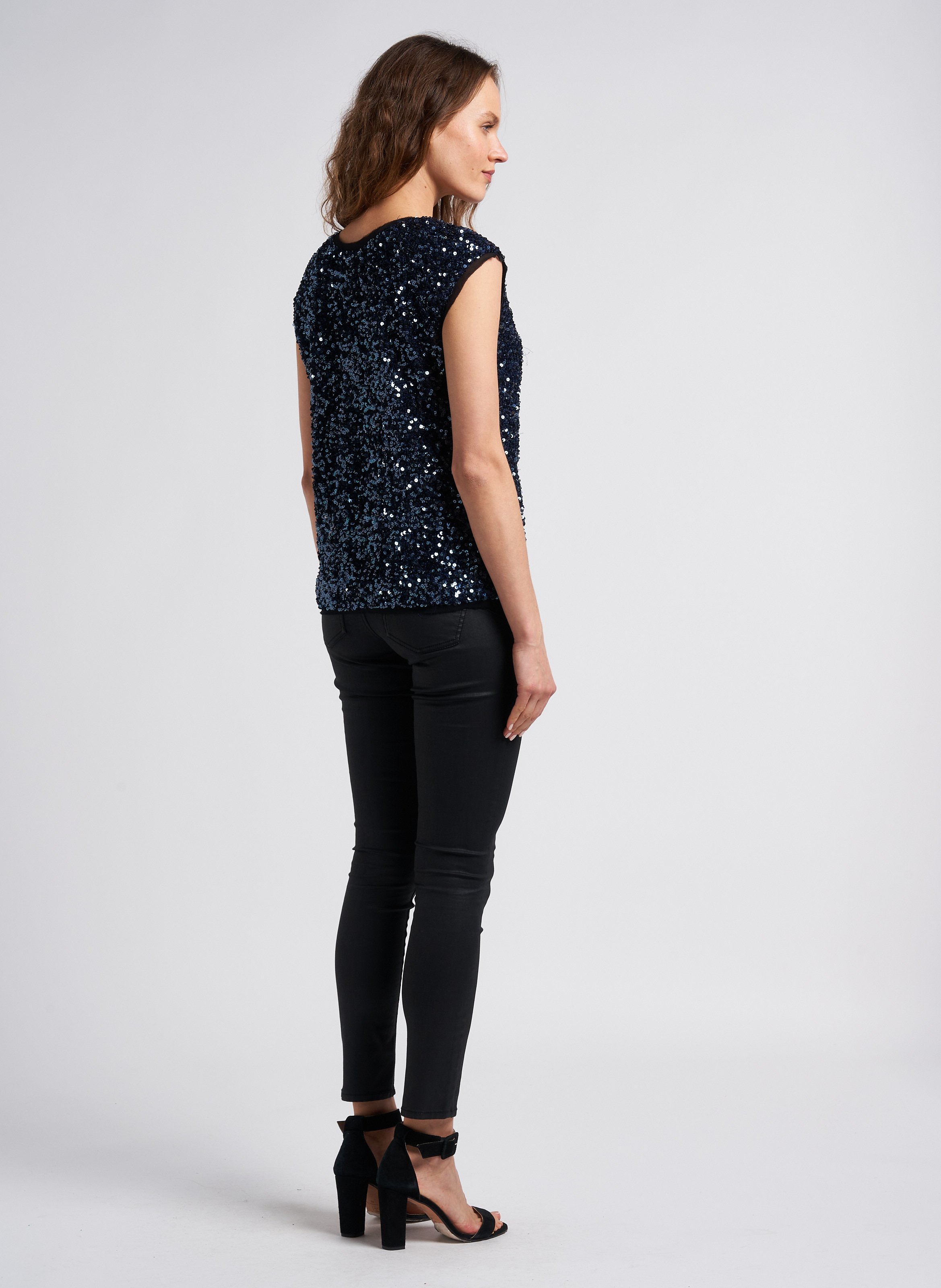 Jean enduit skinny taille haute en coton mélangé nina IKKS Noir