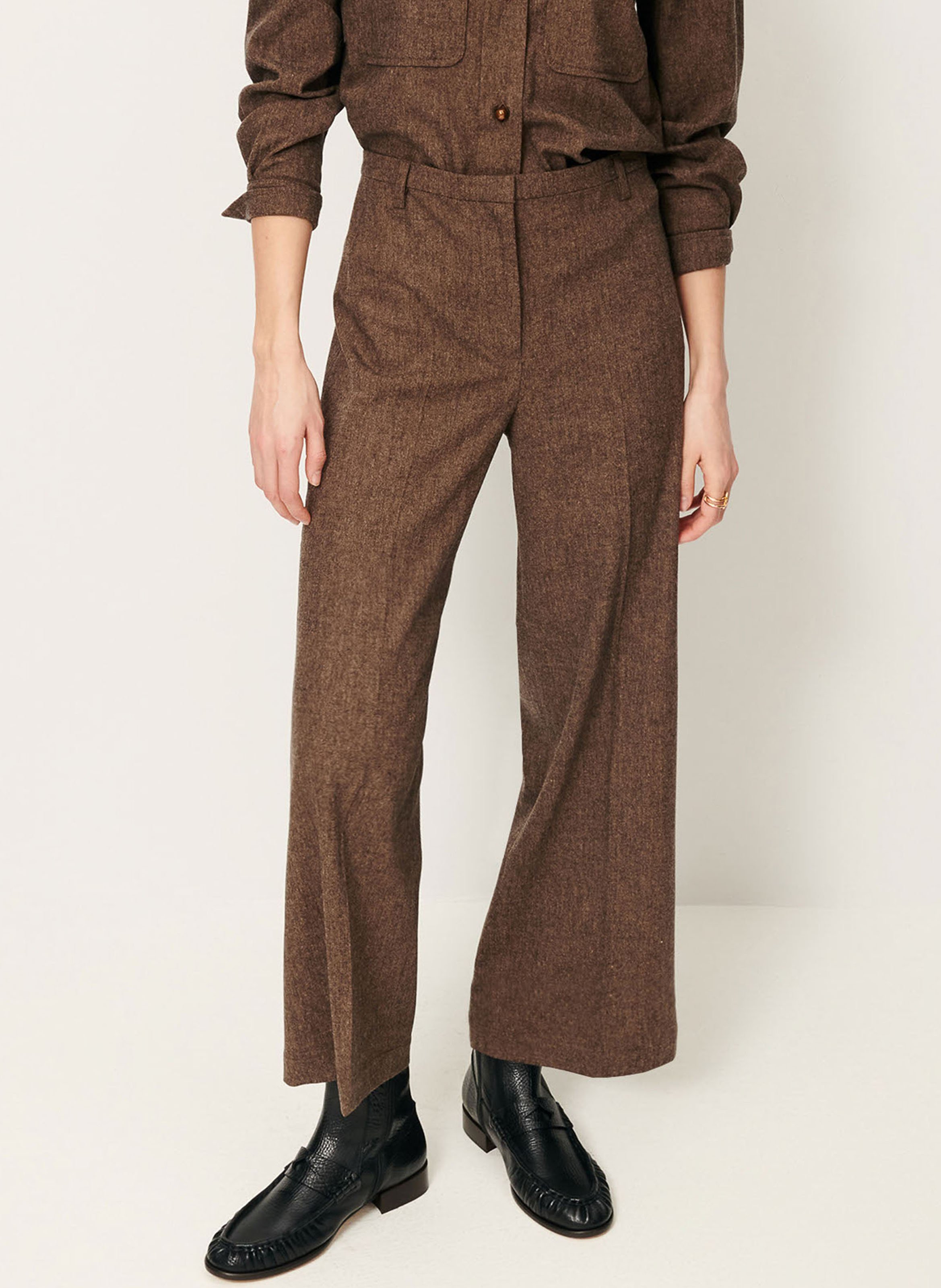 Pantalon large en laine mélangée aldiwool SESSUN Marron