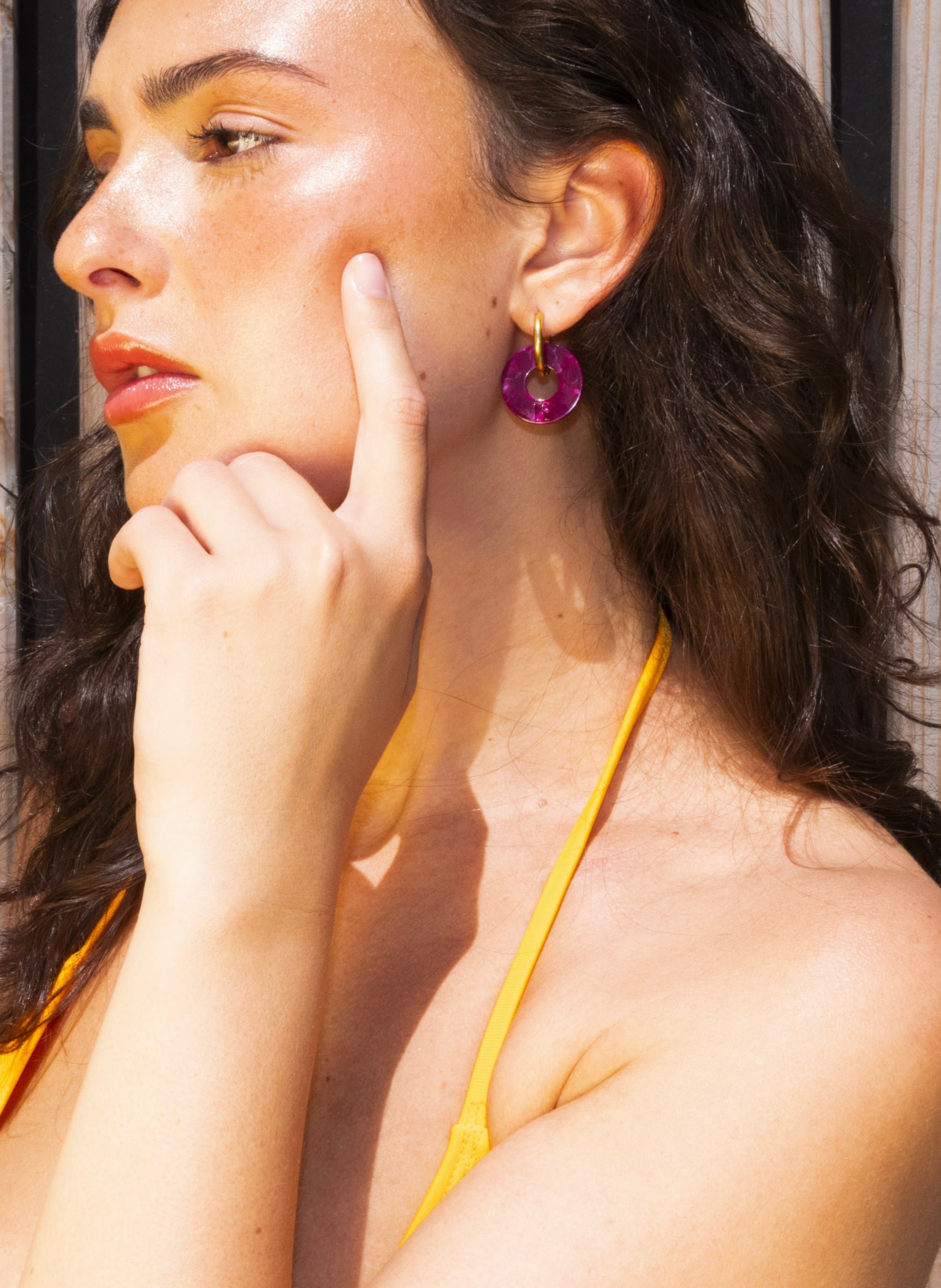 Boucles d'oreilles donuts avec anneaux en acier inoxydable argenté KURAGE GINZA Rouge