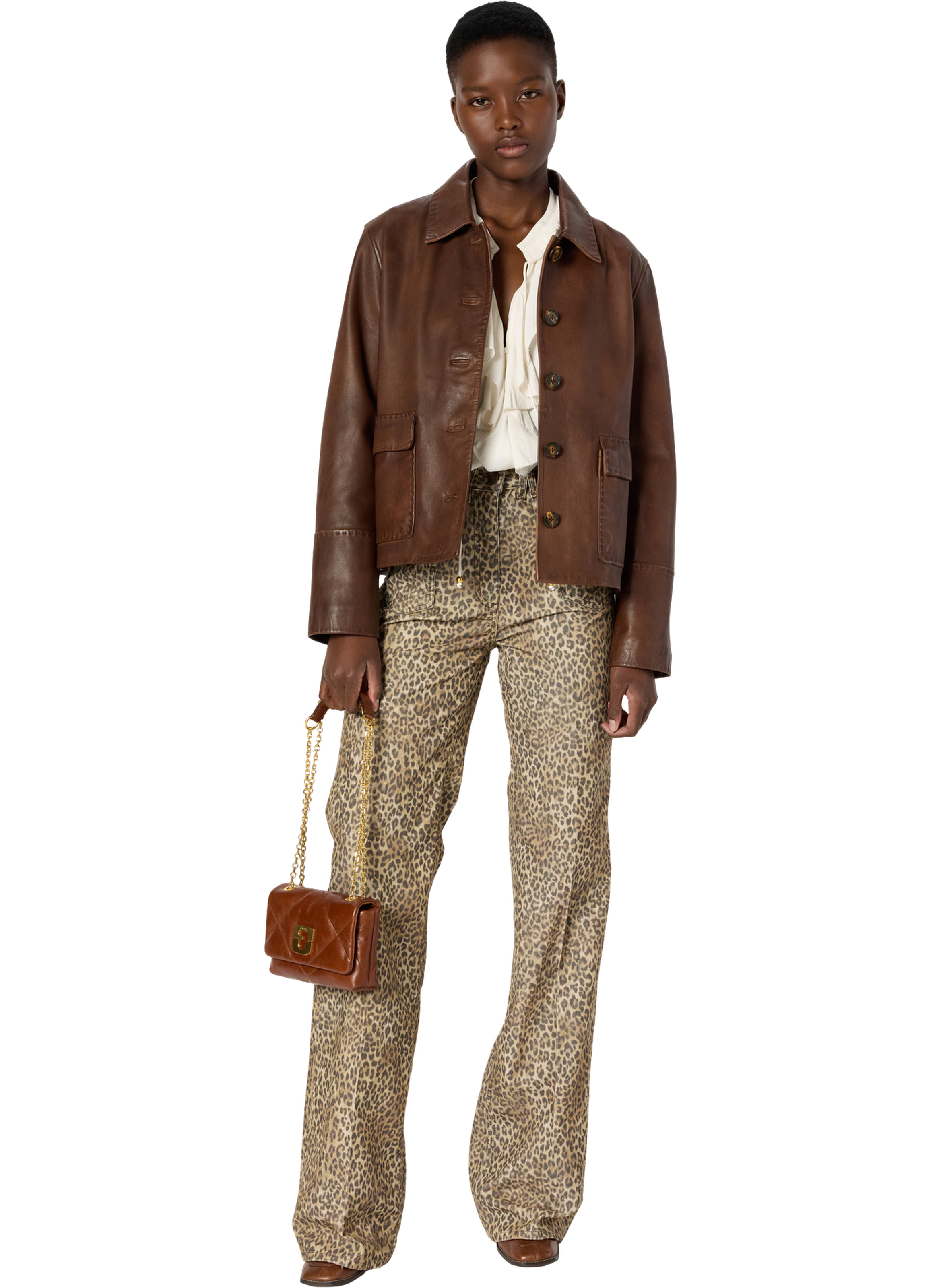 Pantalon flare en velours léopard - anna GERARD DAREL Marron