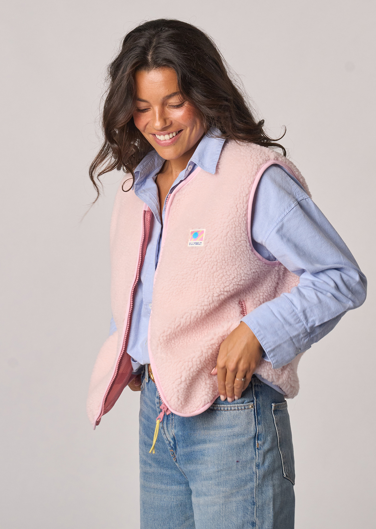 Veste sherpa zippée sans manches BILLYBELT Rose
