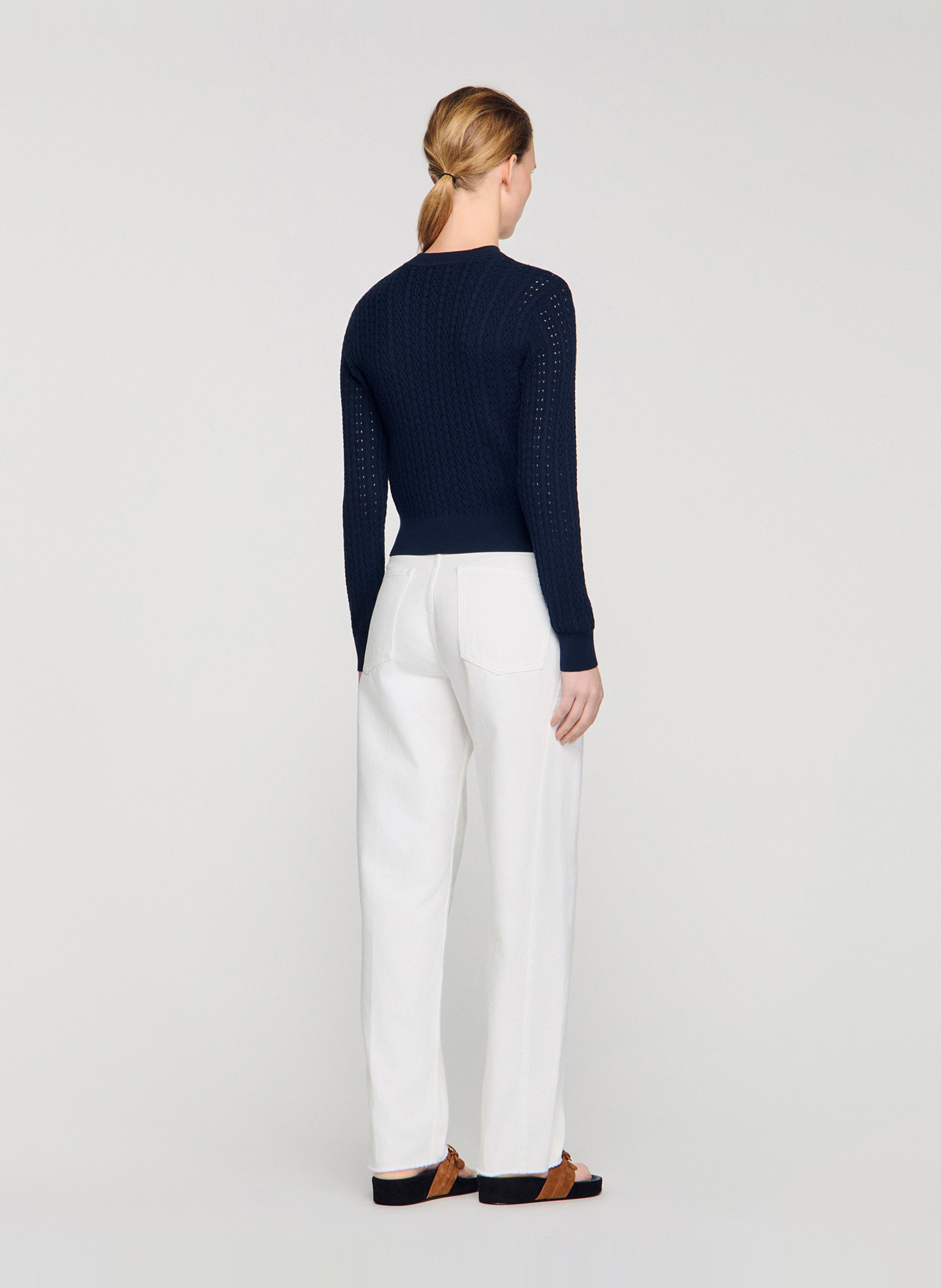 Cardigan boutonné en maille fantaisie SANDRO Bleu