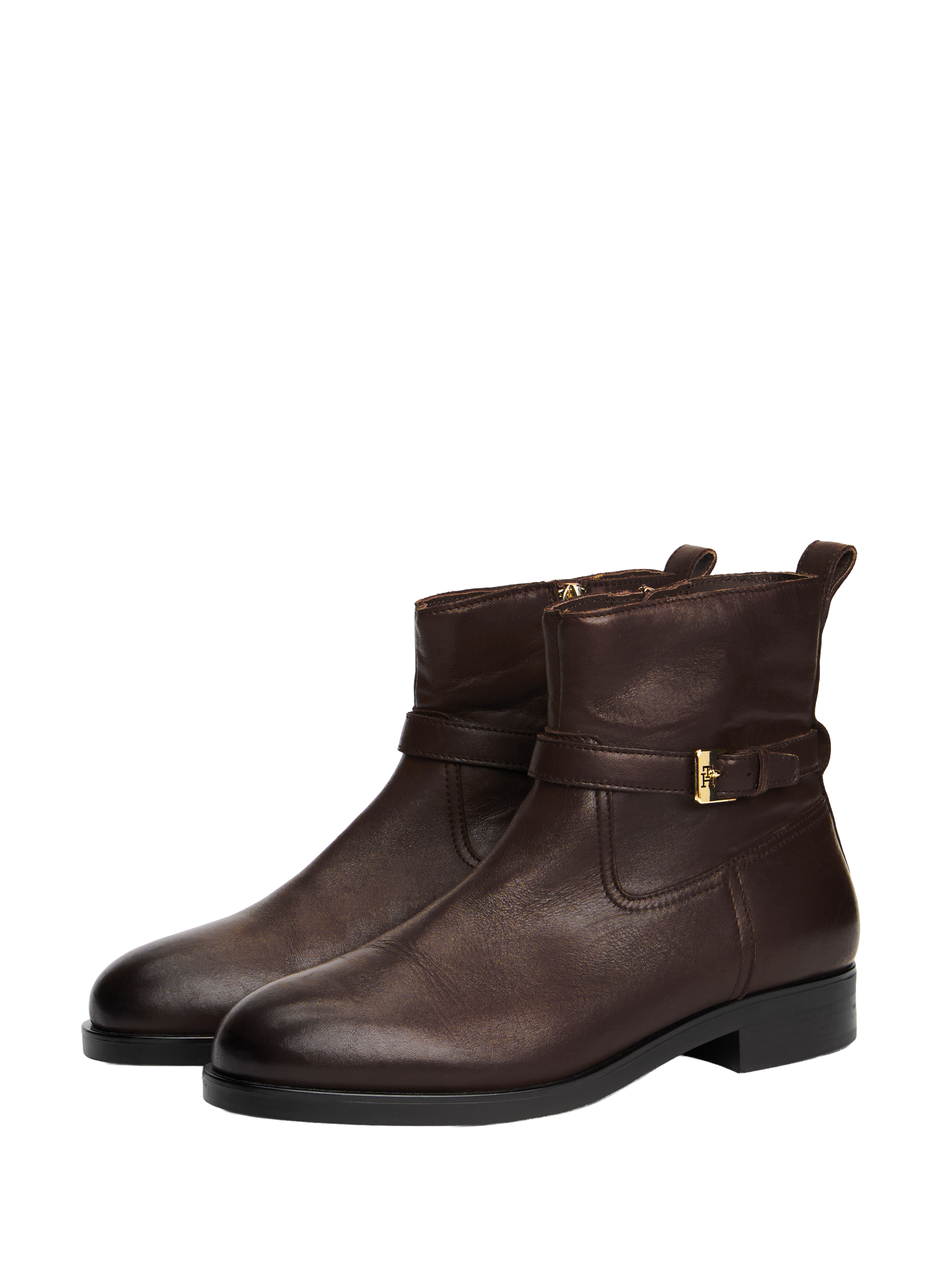 Leather riding boots with buckle Brown