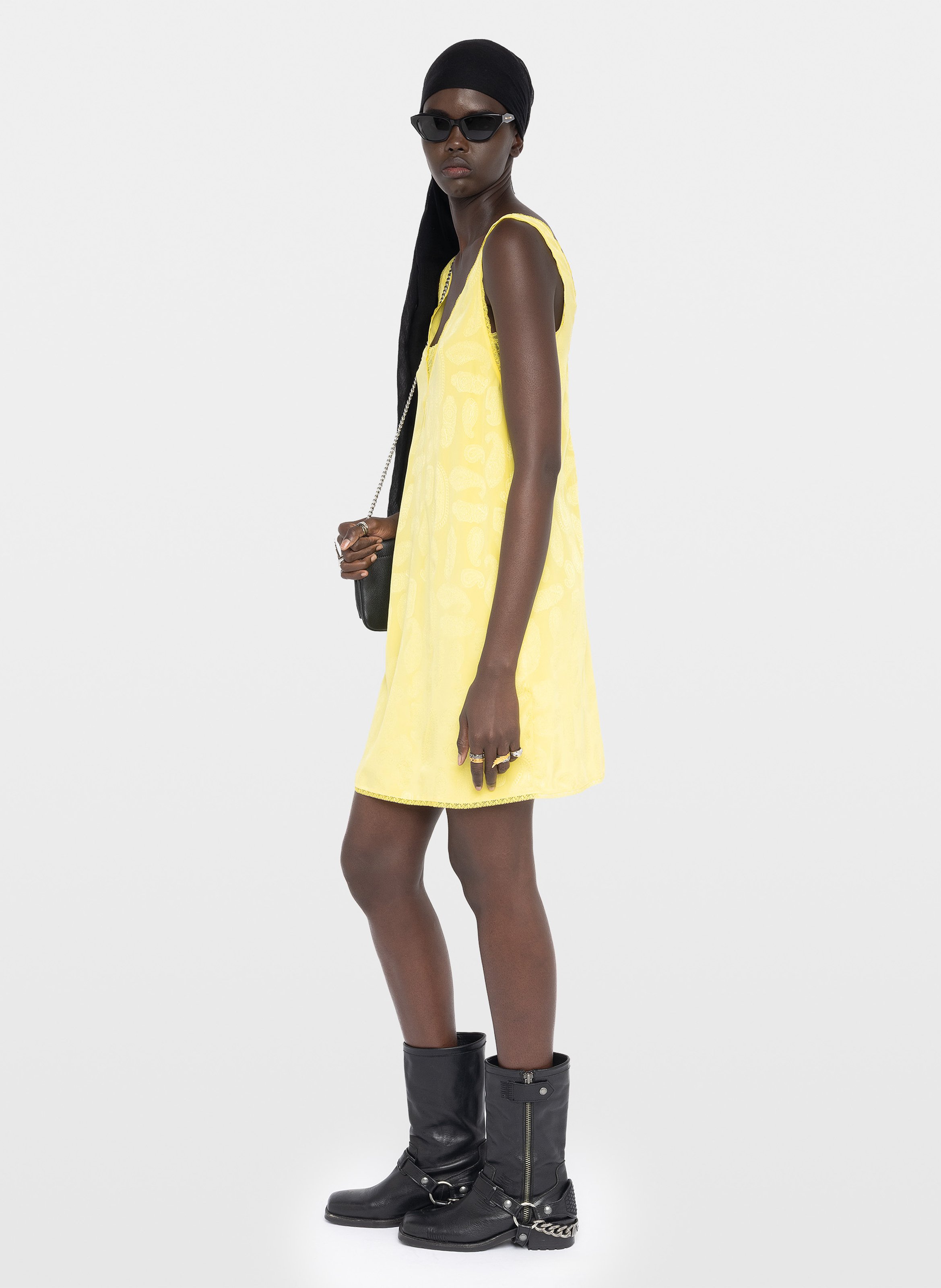 Robe courte col v en soie imprimée renza ZADIG&VOLTAIRE Jaune