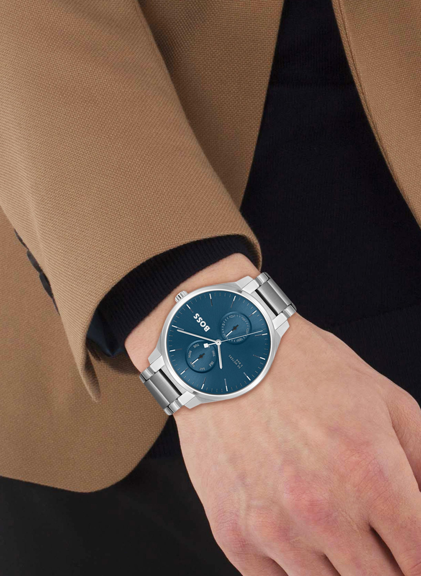 Montre quartz Tyler en acier inoxydable BOSS MONTRES Bleu