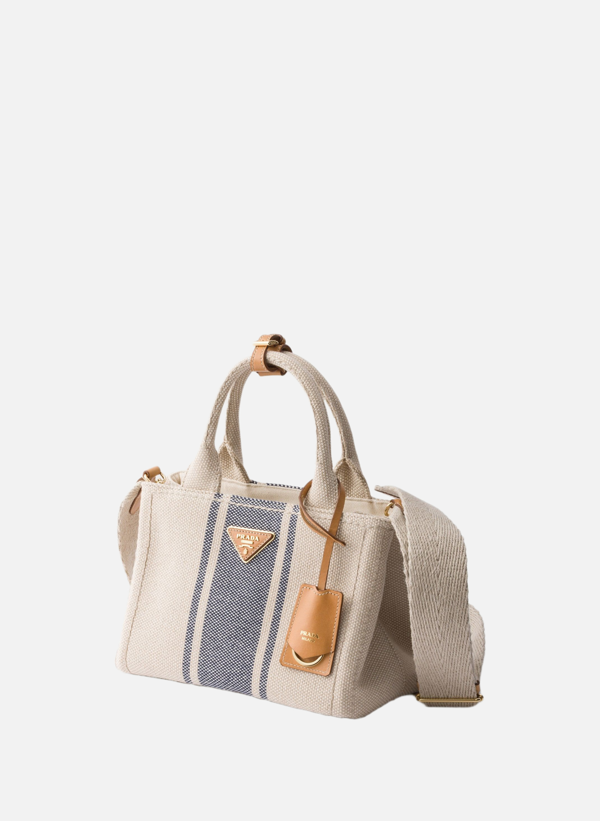 Petit sac prada jardinière en toile de coton Beige