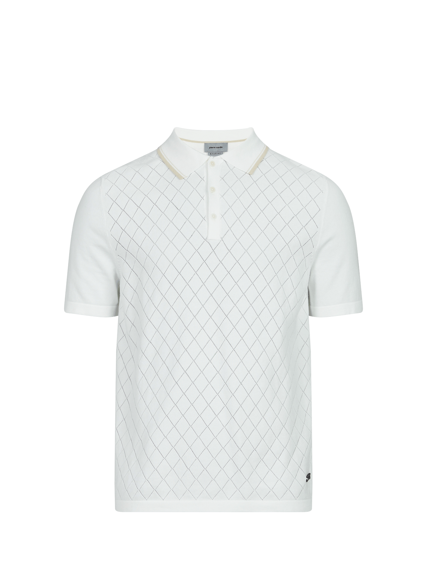 Polo manches courtes à carreaux en coton mélangé PIERRE CARDIN Blanc