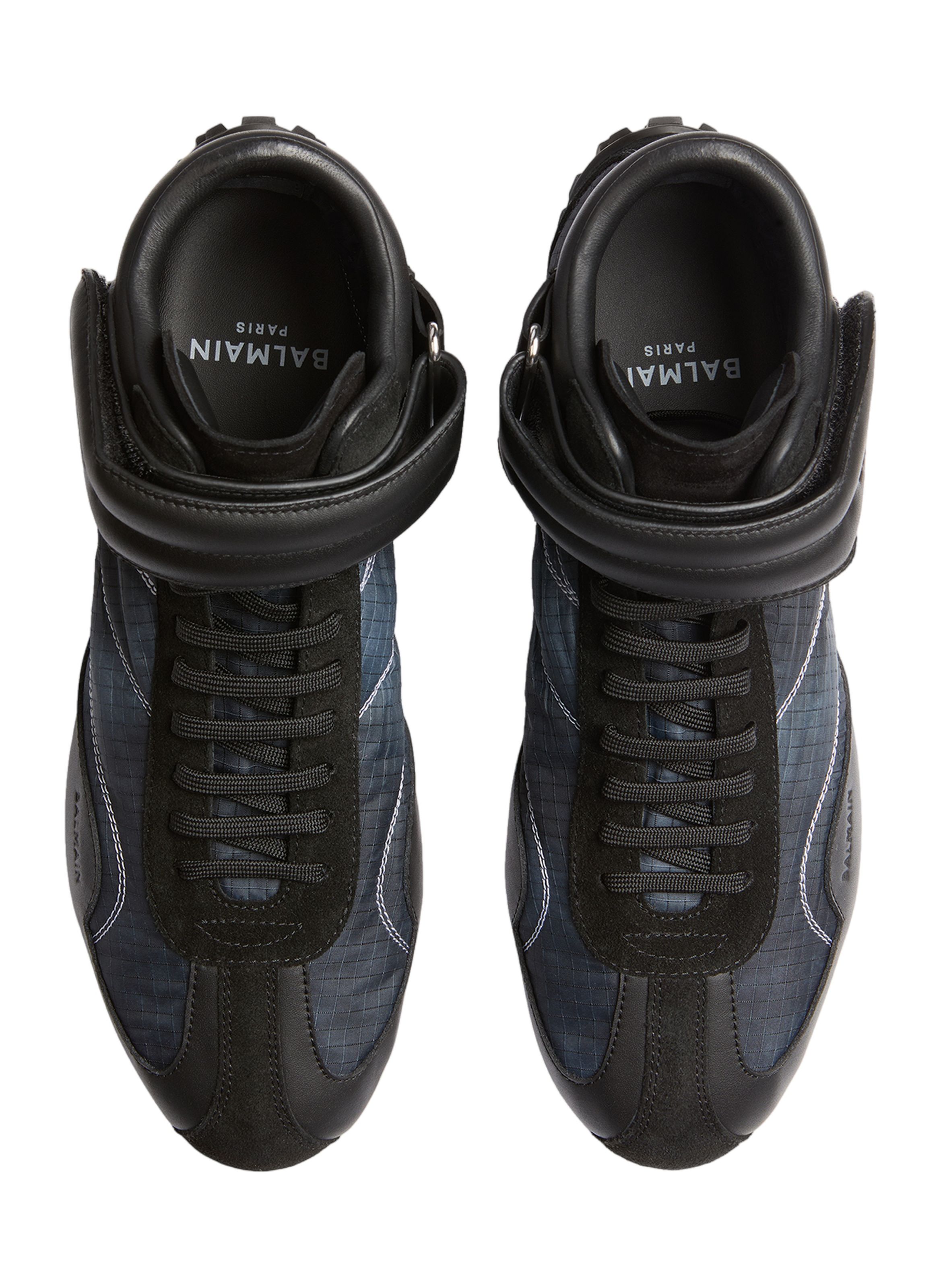 Baskets racing mid-top en nylon et cuir BALMAIN Noir
