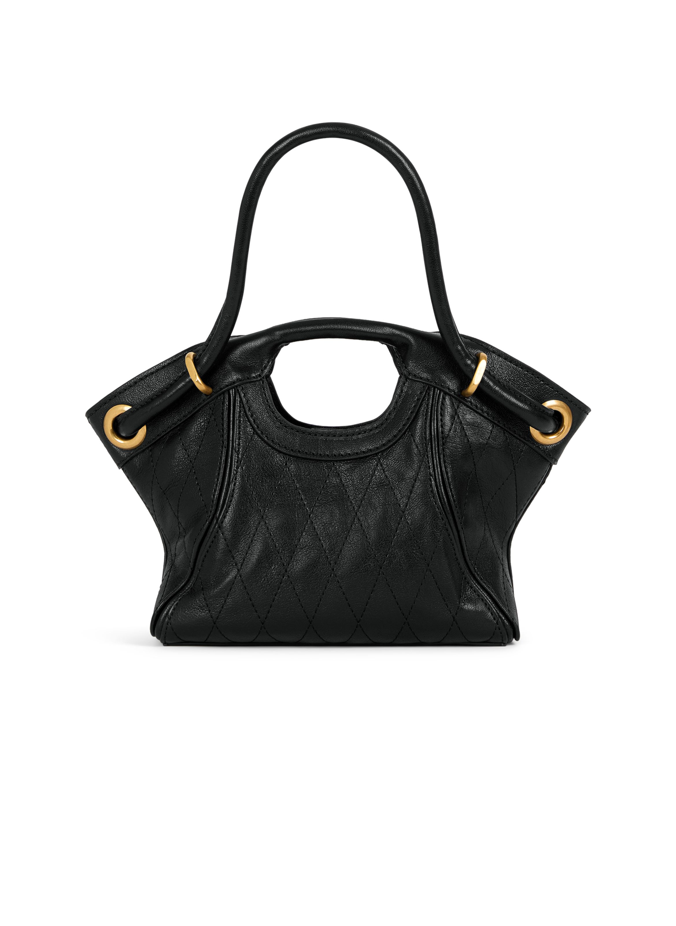 Sac cabas tote small cuir lisse surpiqué BALMAIN Noir