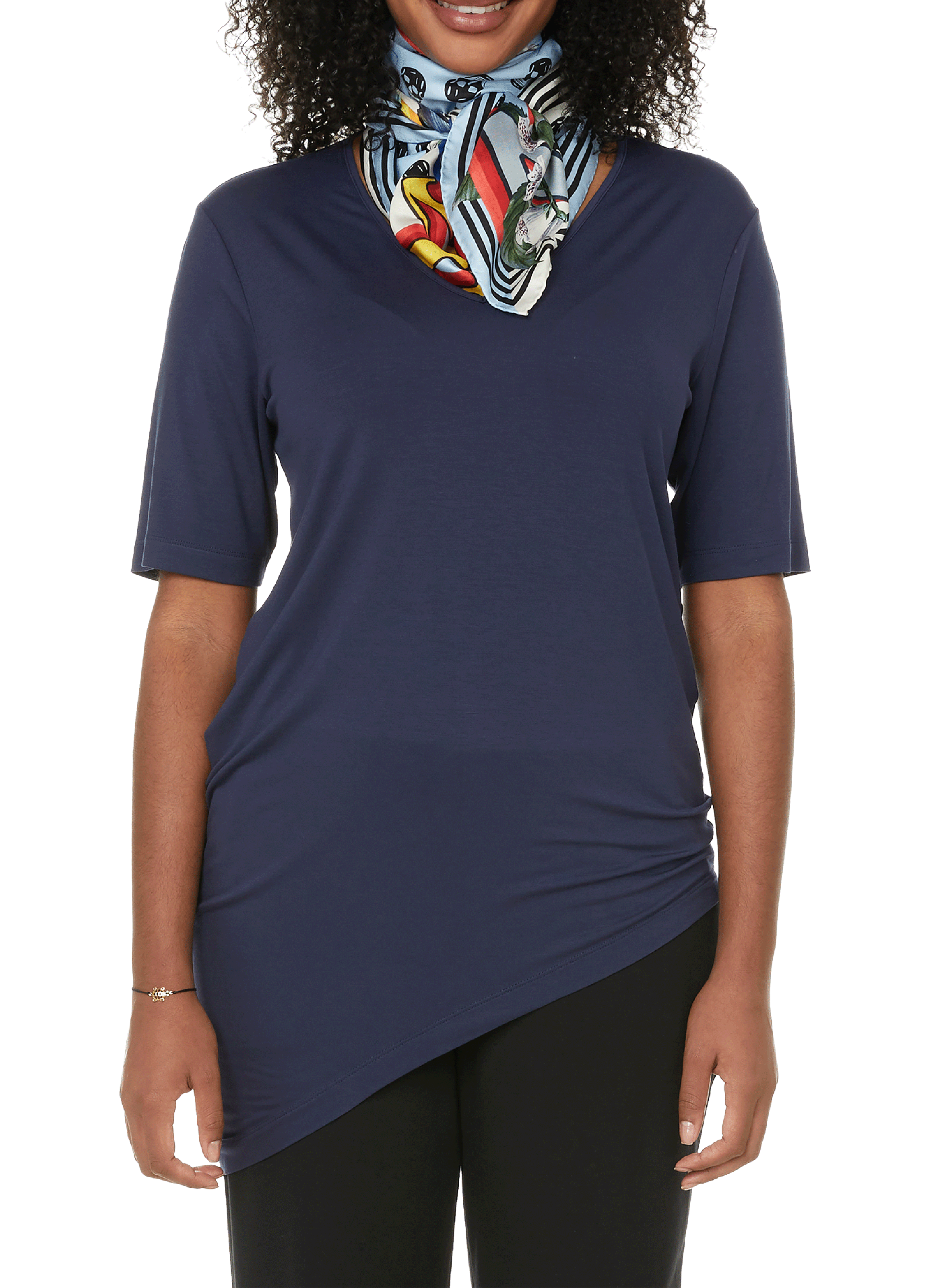 Genevette asymmetric V-neck stretch viscose T-shirt UNIVERSAL STANDARD Blue