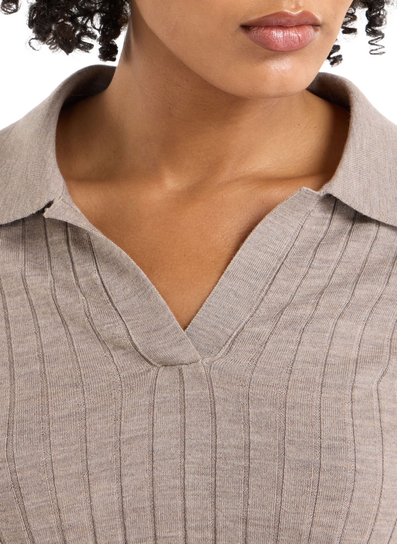 Ribbed wool polo neck sweater SAISON 1865 Grey