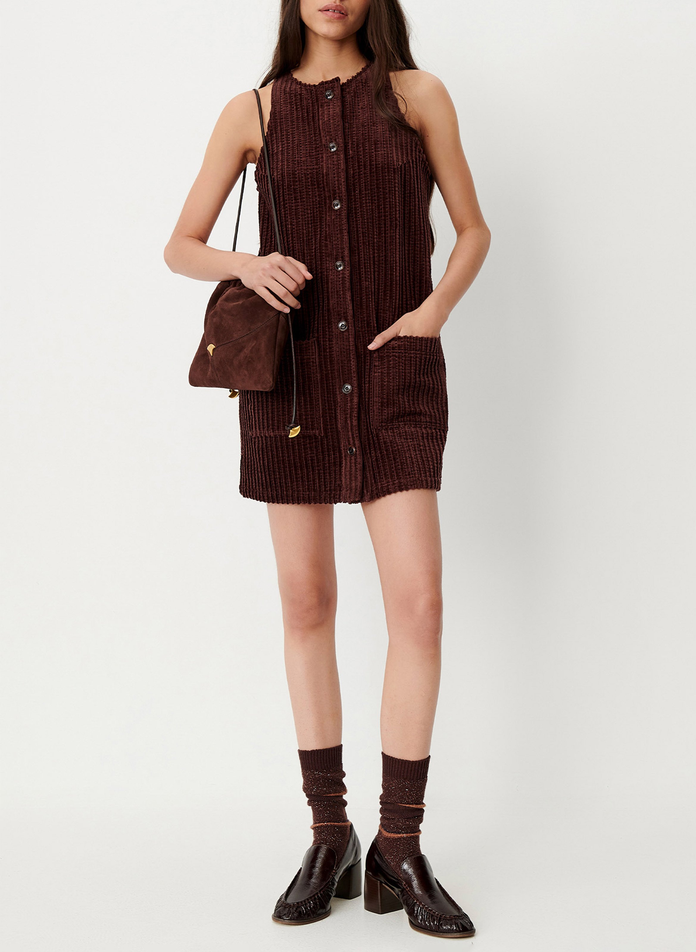 Robe courte sans manches en velours côtelé ondinette SESSUN Marron
