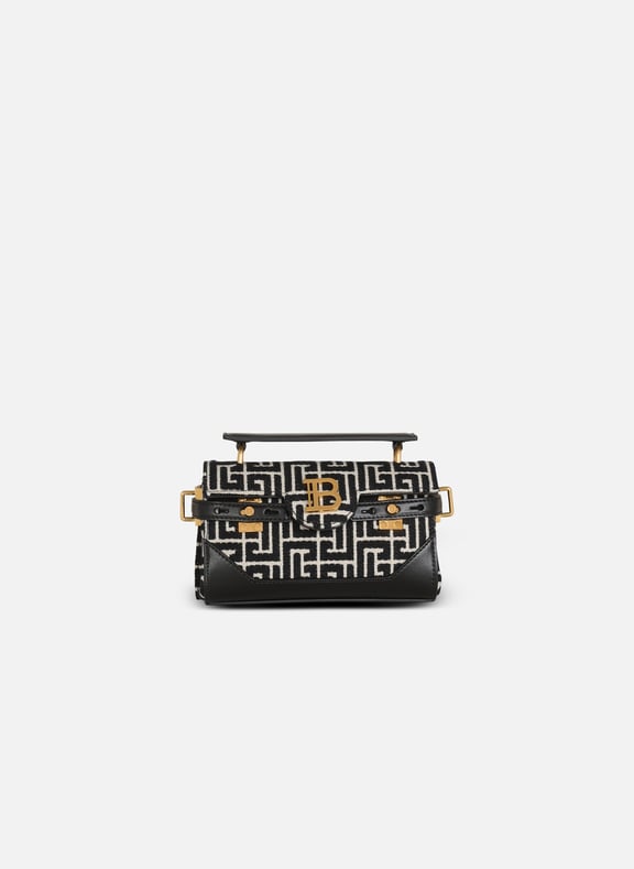 Sac b-buzz 19 en cuir et jacquard monogramme Noir by BALMAIN BALMAIN Sac b-buzz 19 en cuir et jacquard monogramme Noir