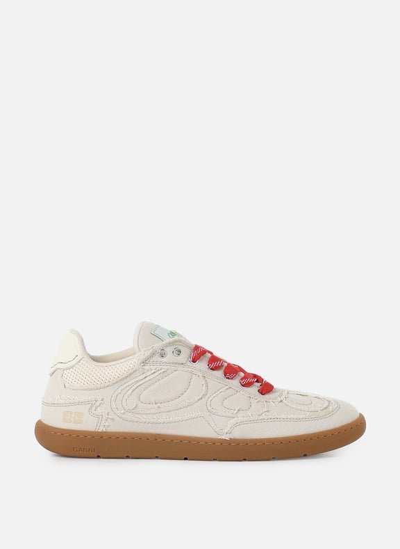 Canvas sneakers with stitched patterns Beige by GANNI GANNI Canvas sneakers with stitched patterns Beige