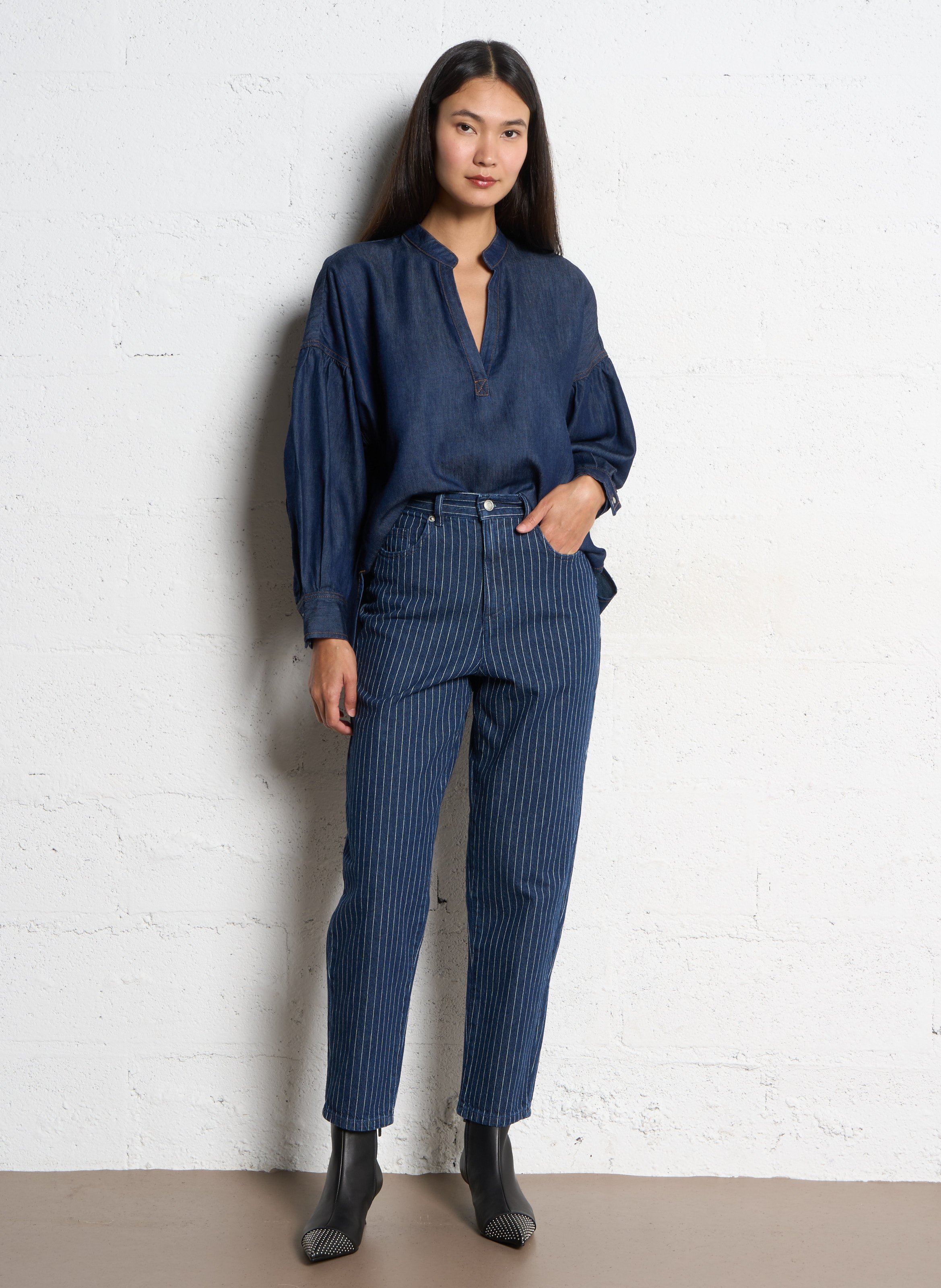 Jean droit à rayures ella IKKS Blanc