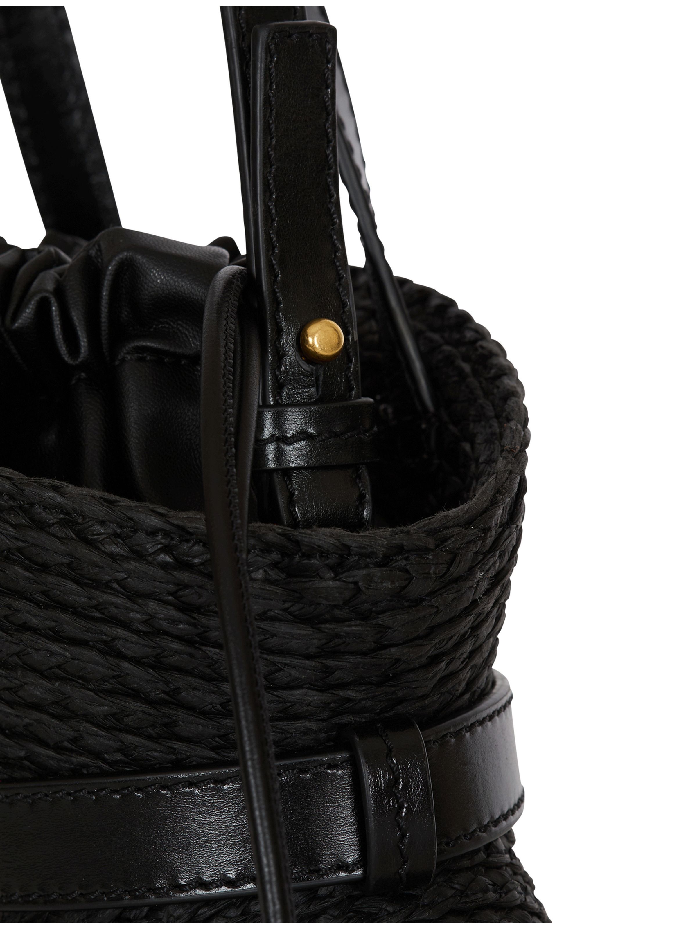 Sac shuffle mini en cuir de veau et raphia BALMAIN Noir