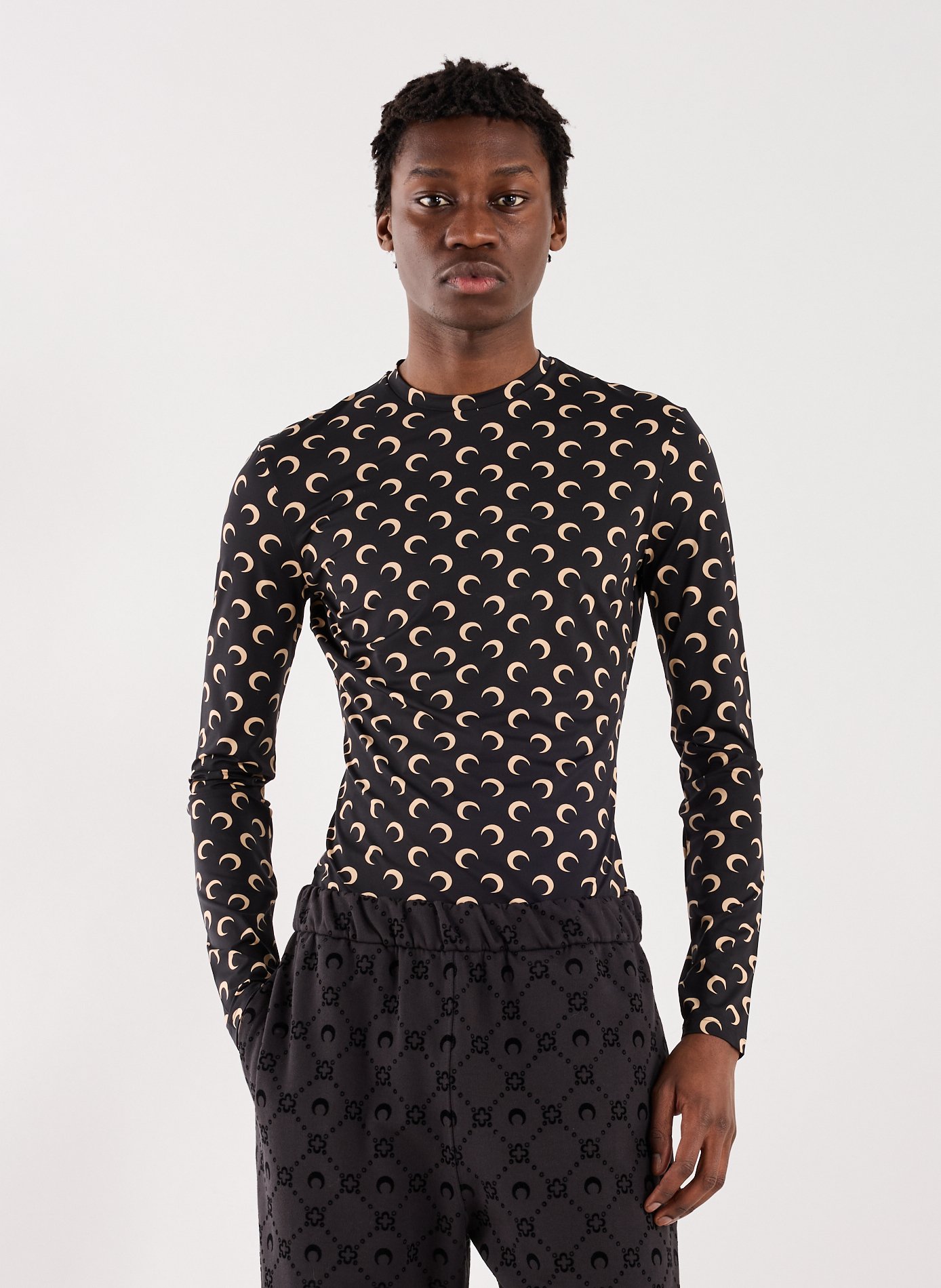 MARINE SERRE Round neck long-sleeve T-shirt Multicolour