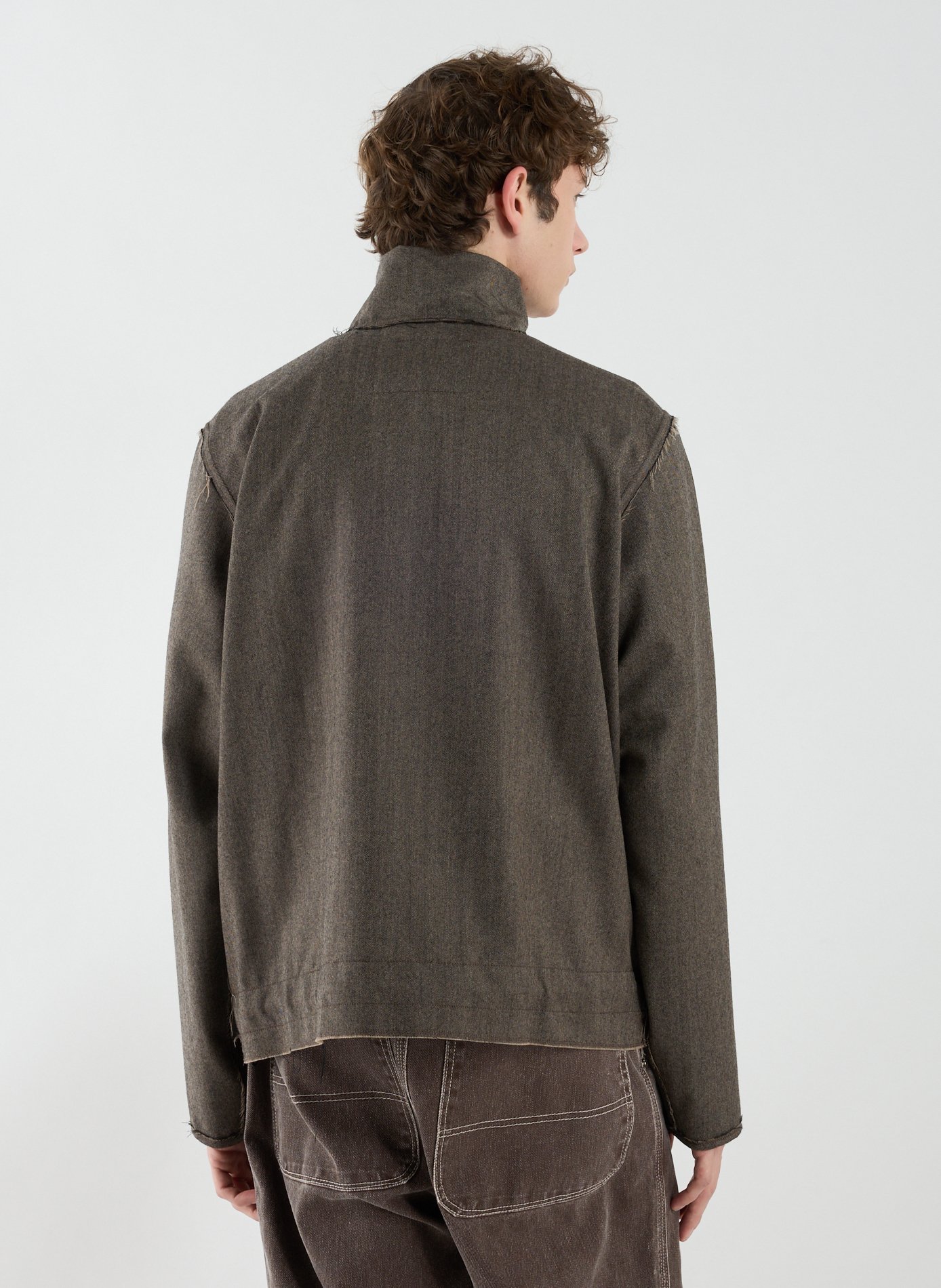 Veste effilochée à col montant en laine vierge CAMIEL FORTGENS Gris